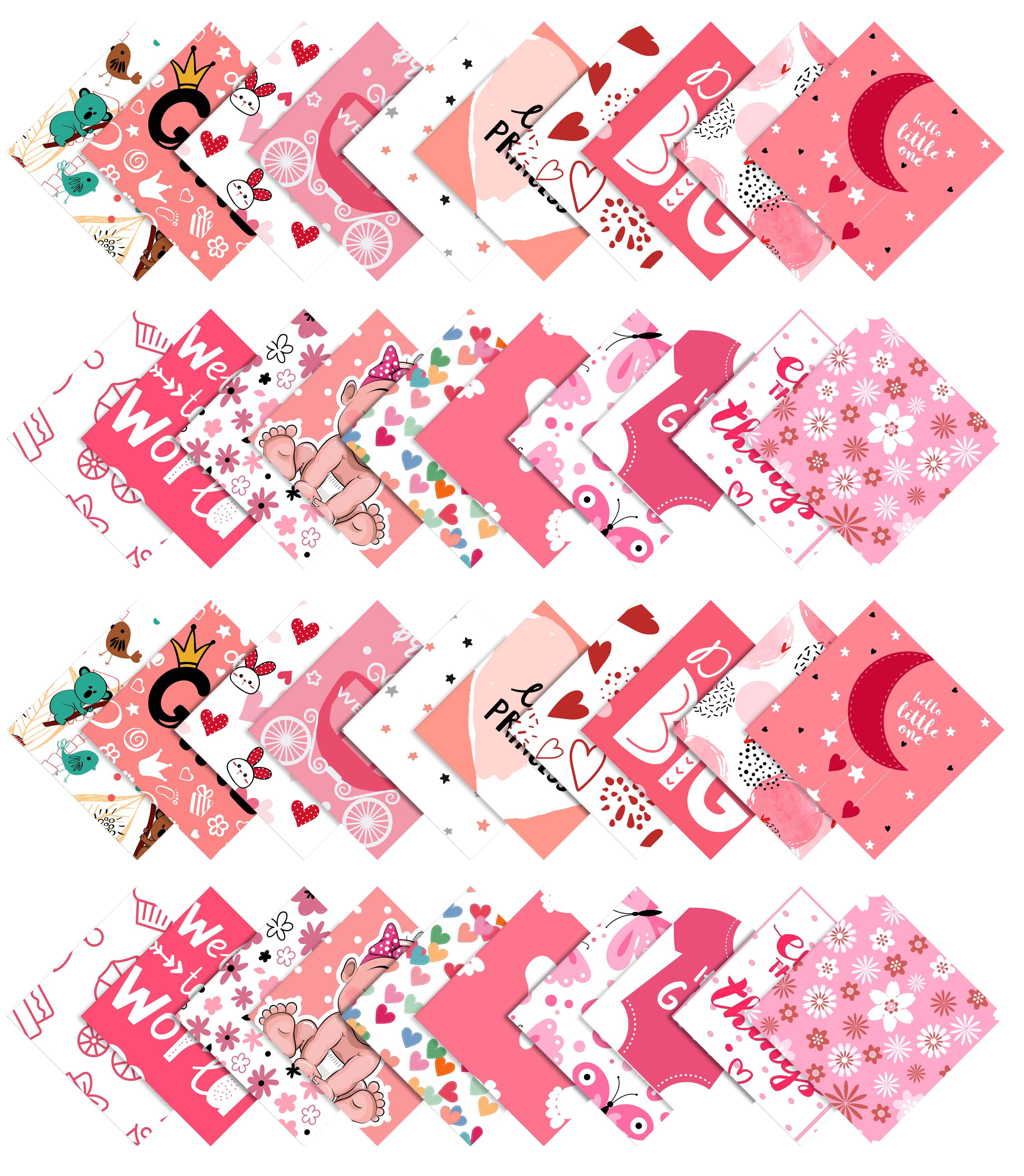 Soimoi Precut 10-inch Baby Boy Prints Cotton Fabric Bundle Quilting Squares Charm Pack DIY Patchwork Sewing Craft- Rose Pink