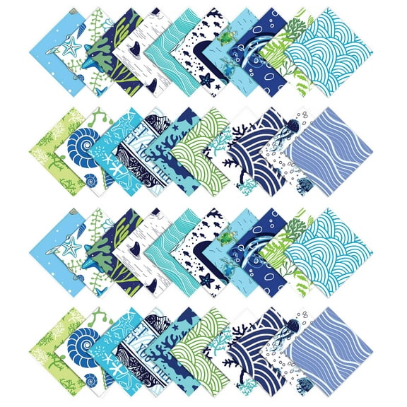 Soimoi Precut 10-inch Beach Ocean Prints Cotton Fabric Bundle Quilting Squares Charm Pack DIY Patchwork Sewing Craft- Blue