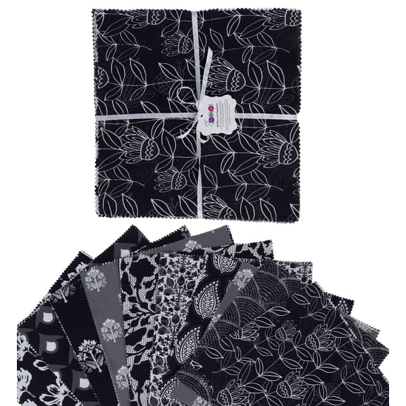 Soimoi Precut 10-inch Block Prints Cotton Fabric Bundle Quilting Squares Charm Pack DIY Patchwork Sewing Craft- Black & Gray