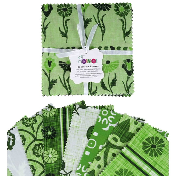 Soimoi Precut 10-inch Block Prints Cotton Fabric Bundle Quilting Squares Charm Pack DIY Patchwork Sewing Craft- Light Green