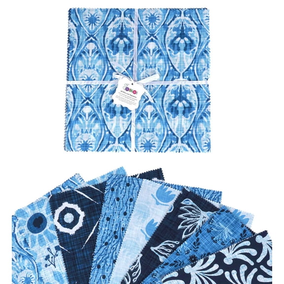 Soimoi Precut 10-inch Block Prints Cotton Fabric Bundle Quilting Squares Charm Pack DIY Patchwork Sewing Craft- Medium Blue