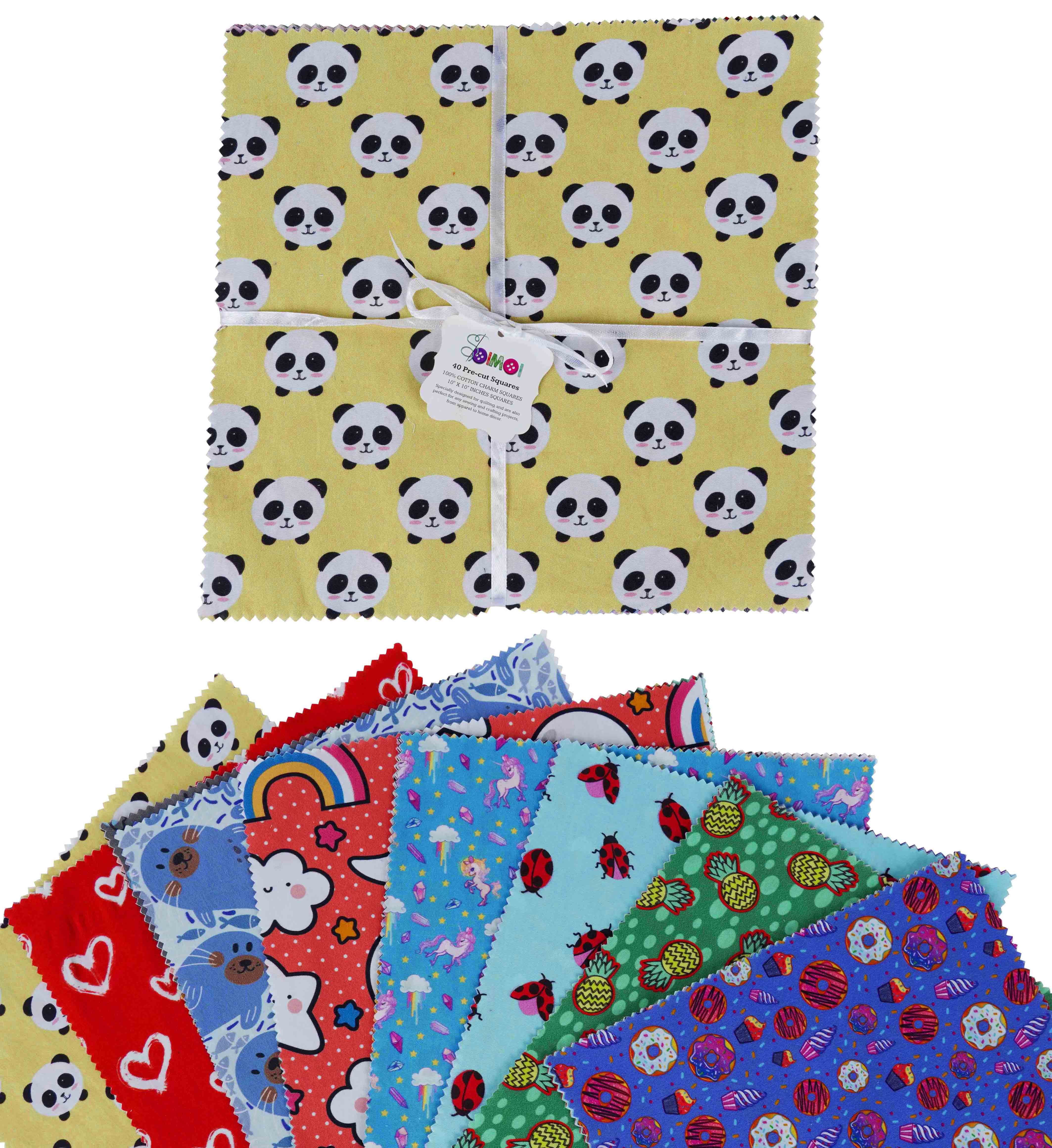Soimoi Precut 10-inch Block Prints Cotton Fabric Bundle Quilting Squares Charm Pack DIY Patchwork Sewing Craft- Multicolor