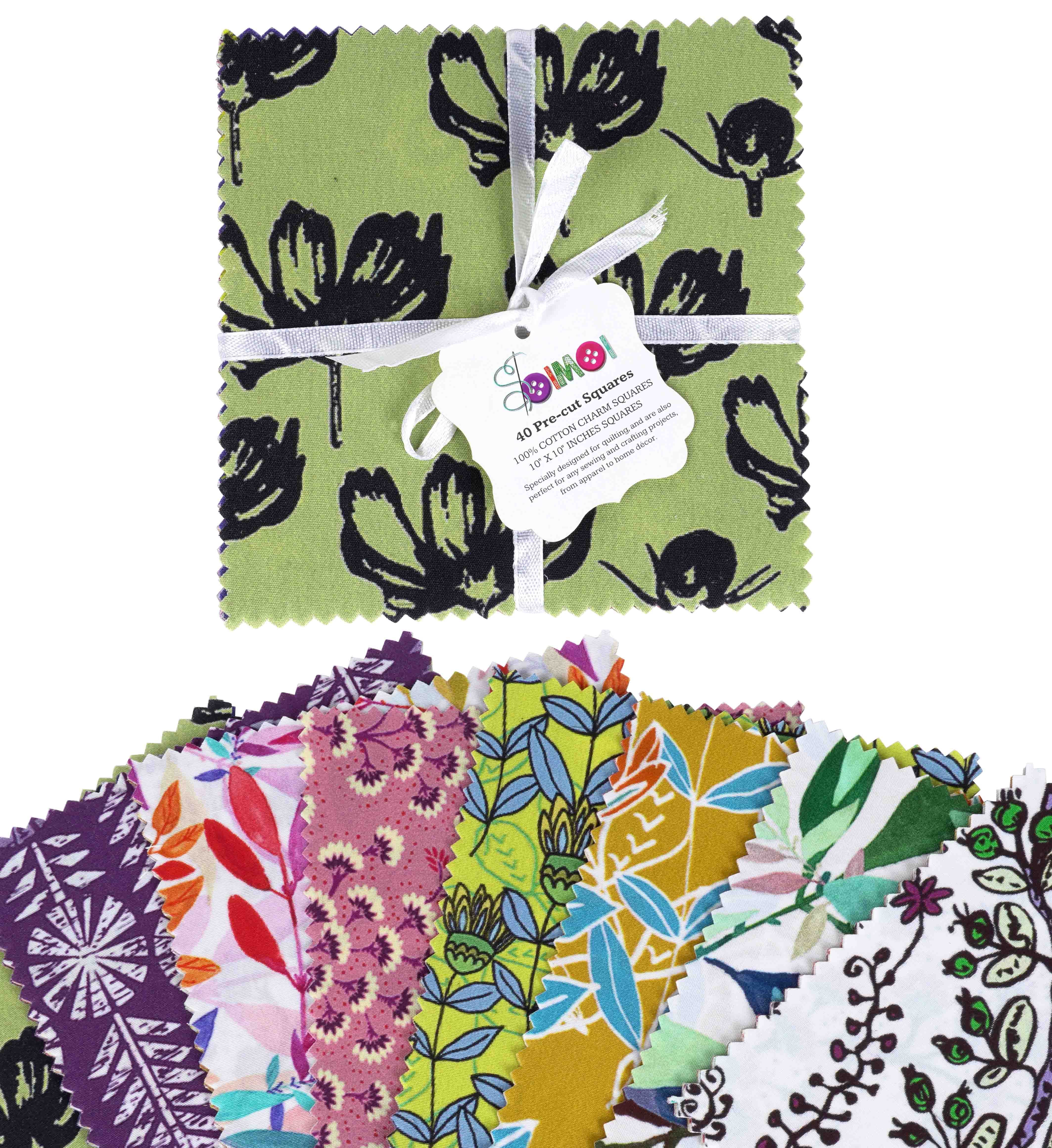 Soimoi Precut 10-inch Block Prints Cotton Fabric Bundle Quilting Squares Charm Pack DIY Patchwork Sewing Craft- Multicolor