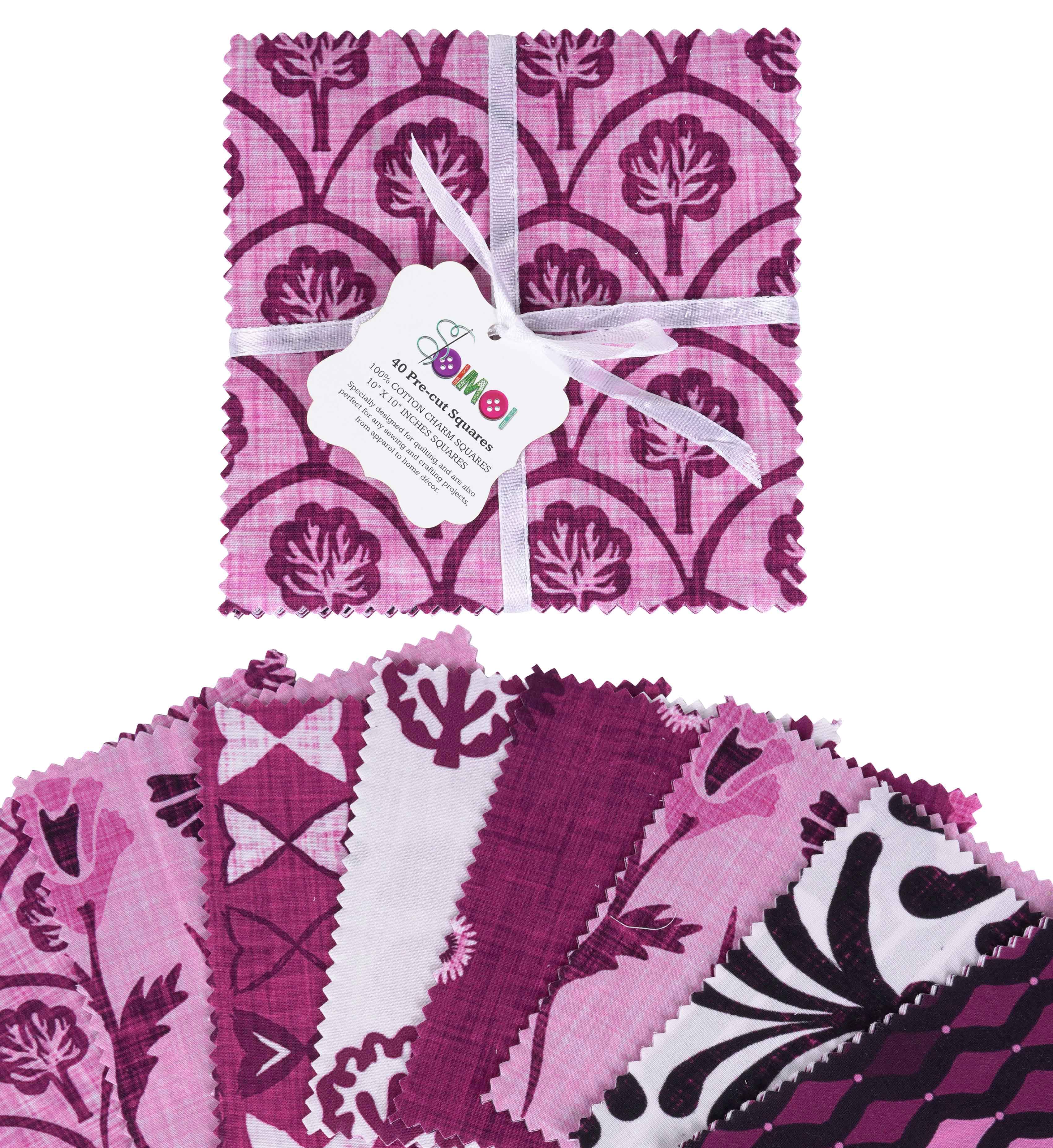 Soimoi Precut 10-inch Block Prints Cotton Fabric Bundle Quilting Squares Charm Pack DIY Patchwork Sewing Craft- Pink & White