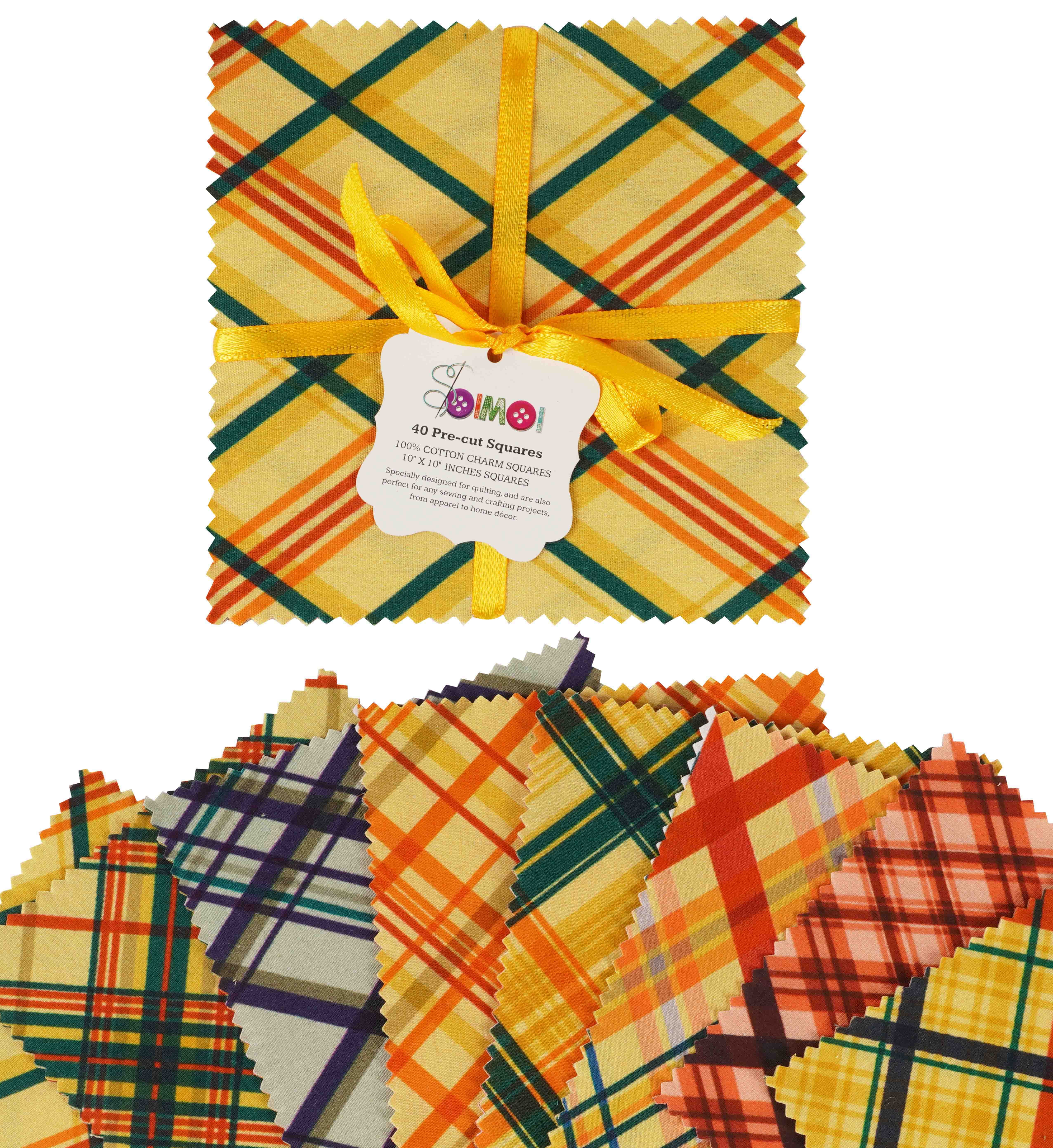Soimoi Precut 10-inch Check Prints Cotton Fabric Bundle Quilting Squares Charm Pack DIY Patchwork Sewing Craft- Multicolor