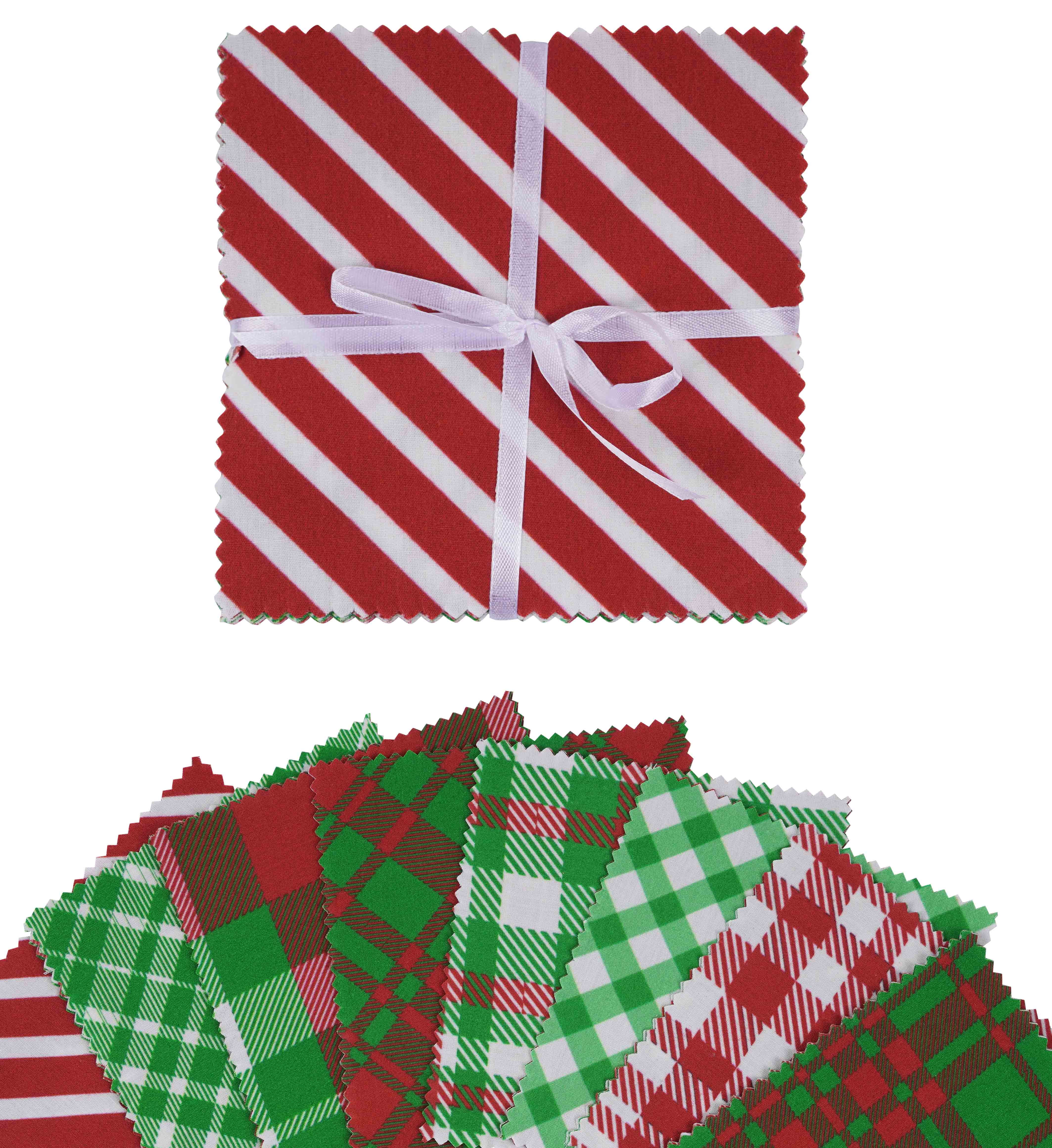 Soimoi Precut 10-inch Check Prints Cotton Fabric Bundle Quilting Squares Charm Pack DIY Patchwork Sewing Craft- Red & Green