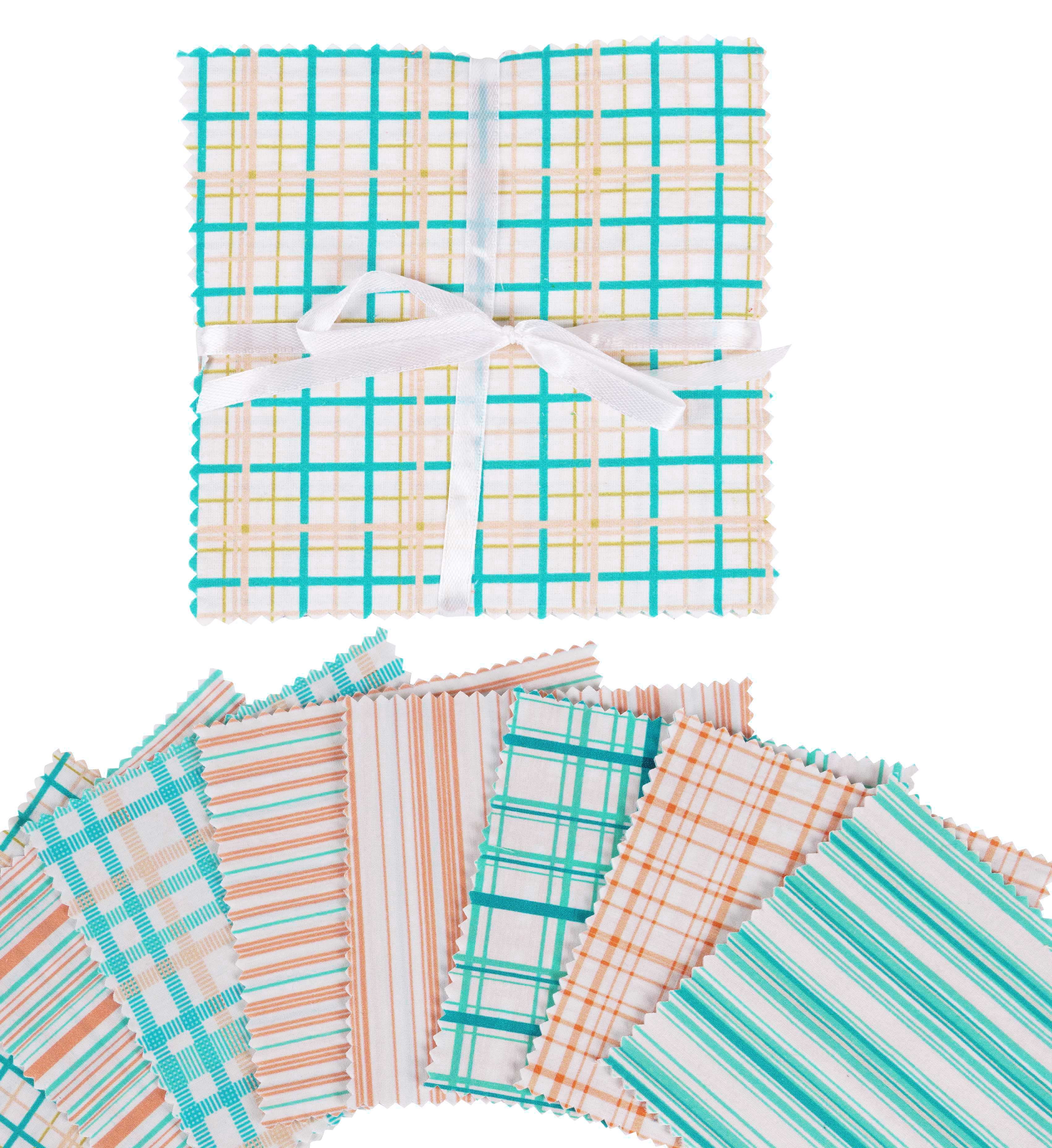 Soimoi Precut 10-inch Checks & Stripes Prints Cotton Fabric Bundle Quilting Squares Charm Pack DIY Patchwork Sewing Craft- Aqua Blue
