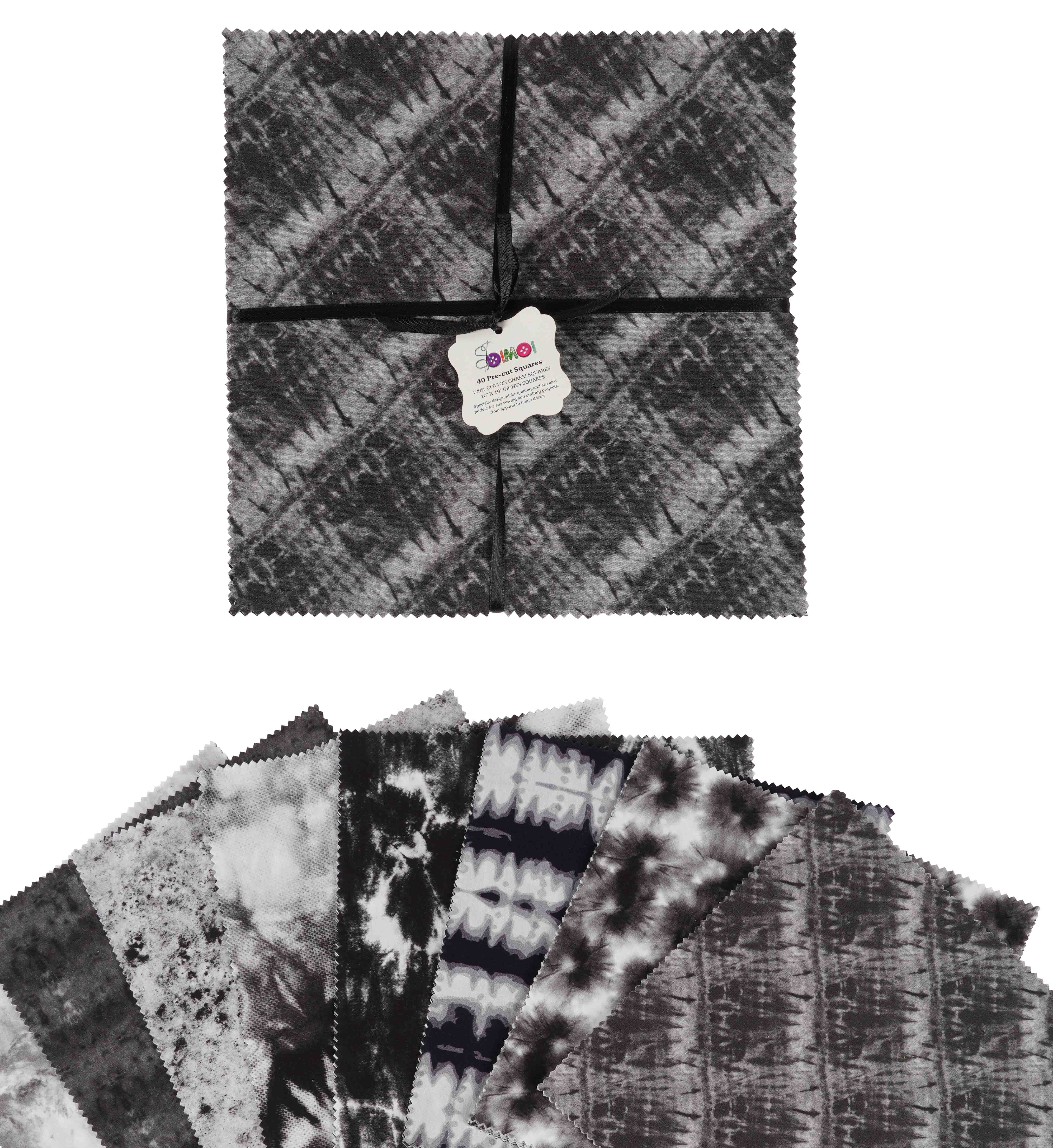 Soimoi Precut 10-inch Chihuahua & Dot Prints Cotton Fabric Bundle Quilting Squares Charm Pack DIY Patchwork Sewing Craft- Black
