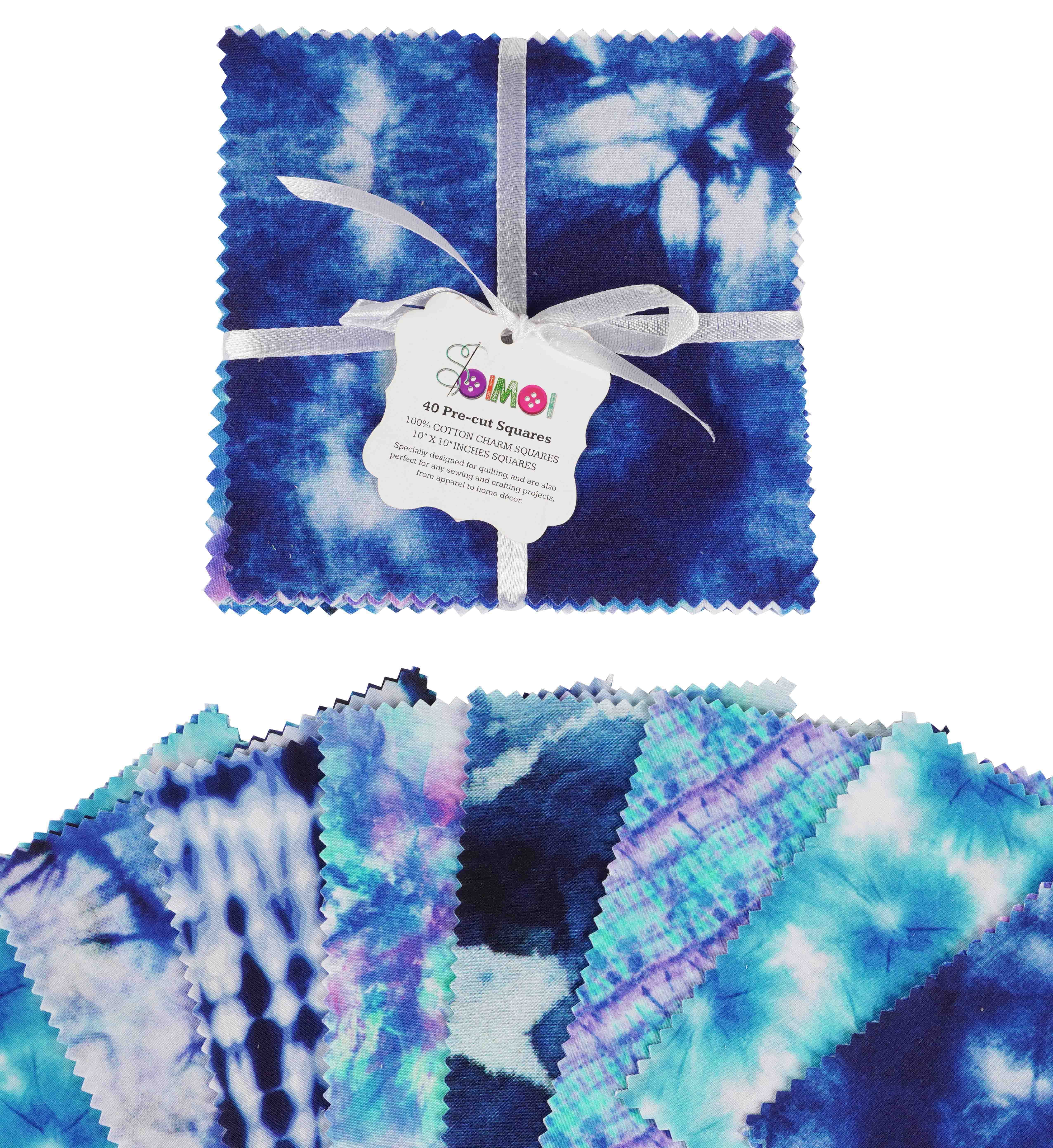 Soimoi Precut 10-inch Chihuahua & Dot Prints Cotton Fabric Bundle Quilting Squares Charm Pack DIY Patchwork Sewing Craft- Blue