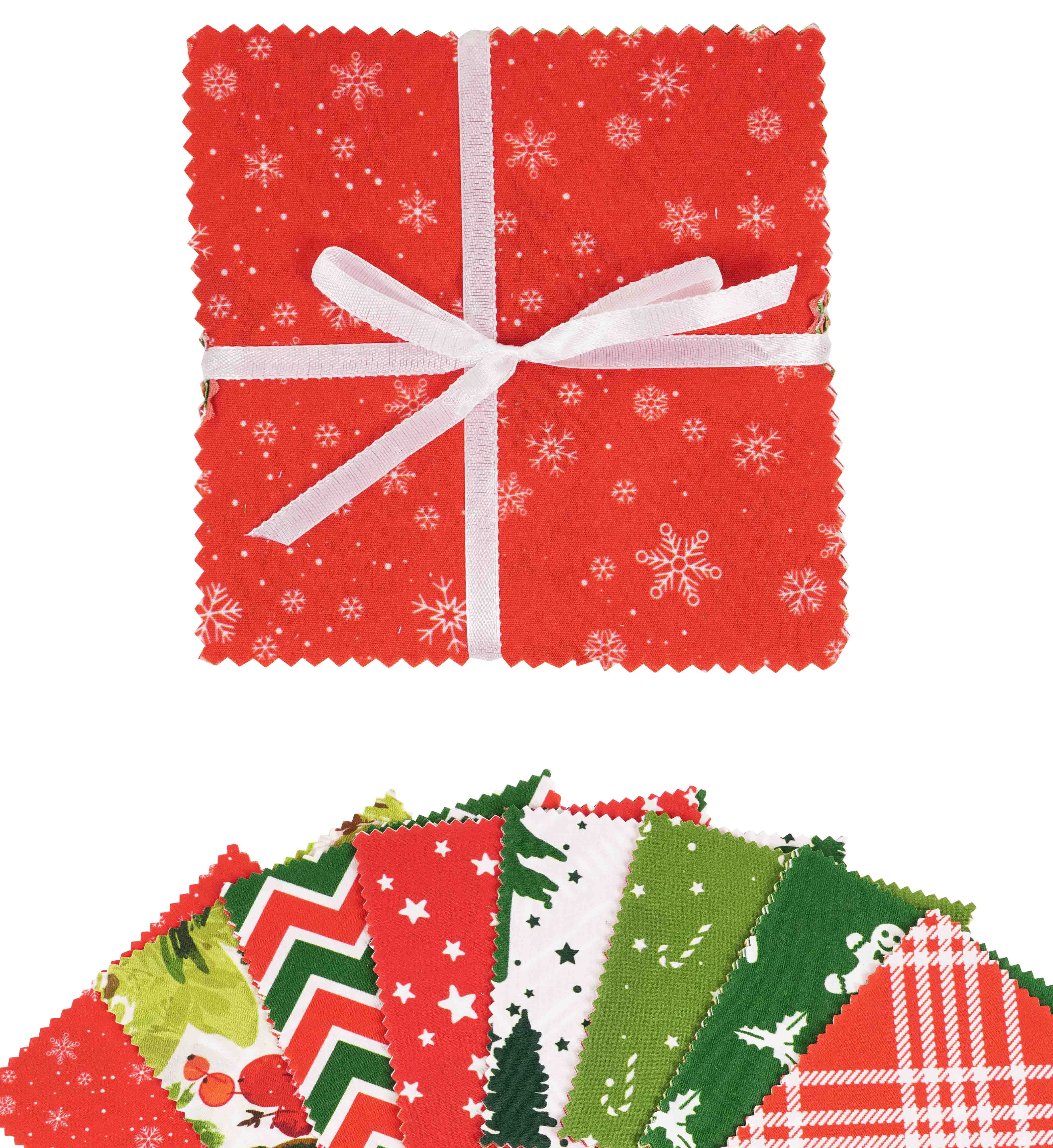 Soimoi Precut 10-inch Christmas Prints Cotton Fabric Bundle Quilting Squares Charm Pack DIY Patchwork Sewing Craft- Red & Green