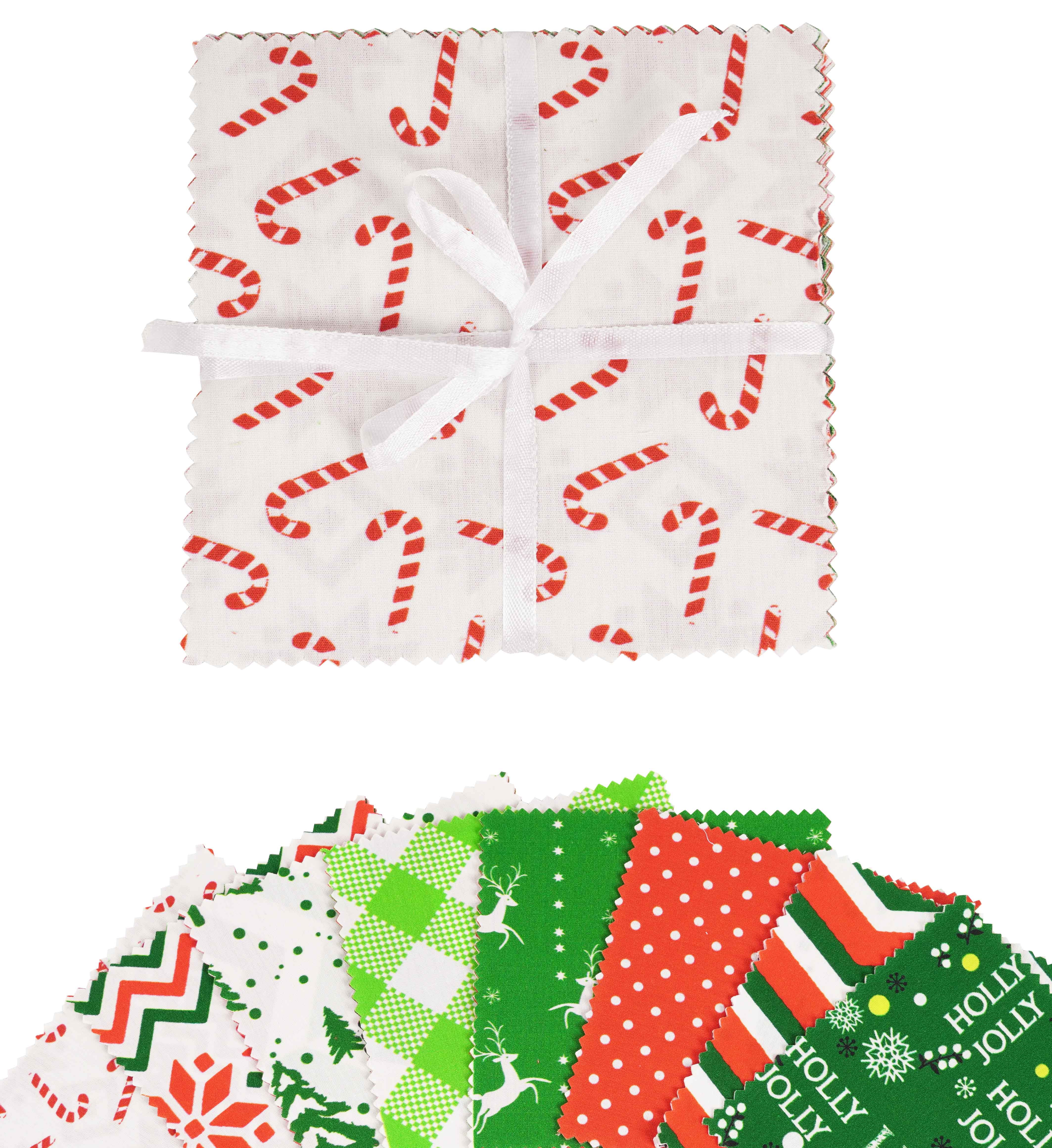 Soimoi Precut 10-inch Christmas Prints Cotton Fabric Bundle Quilting Squares Charm Pack DIY Patchwork Sewing Craft- Red & Green