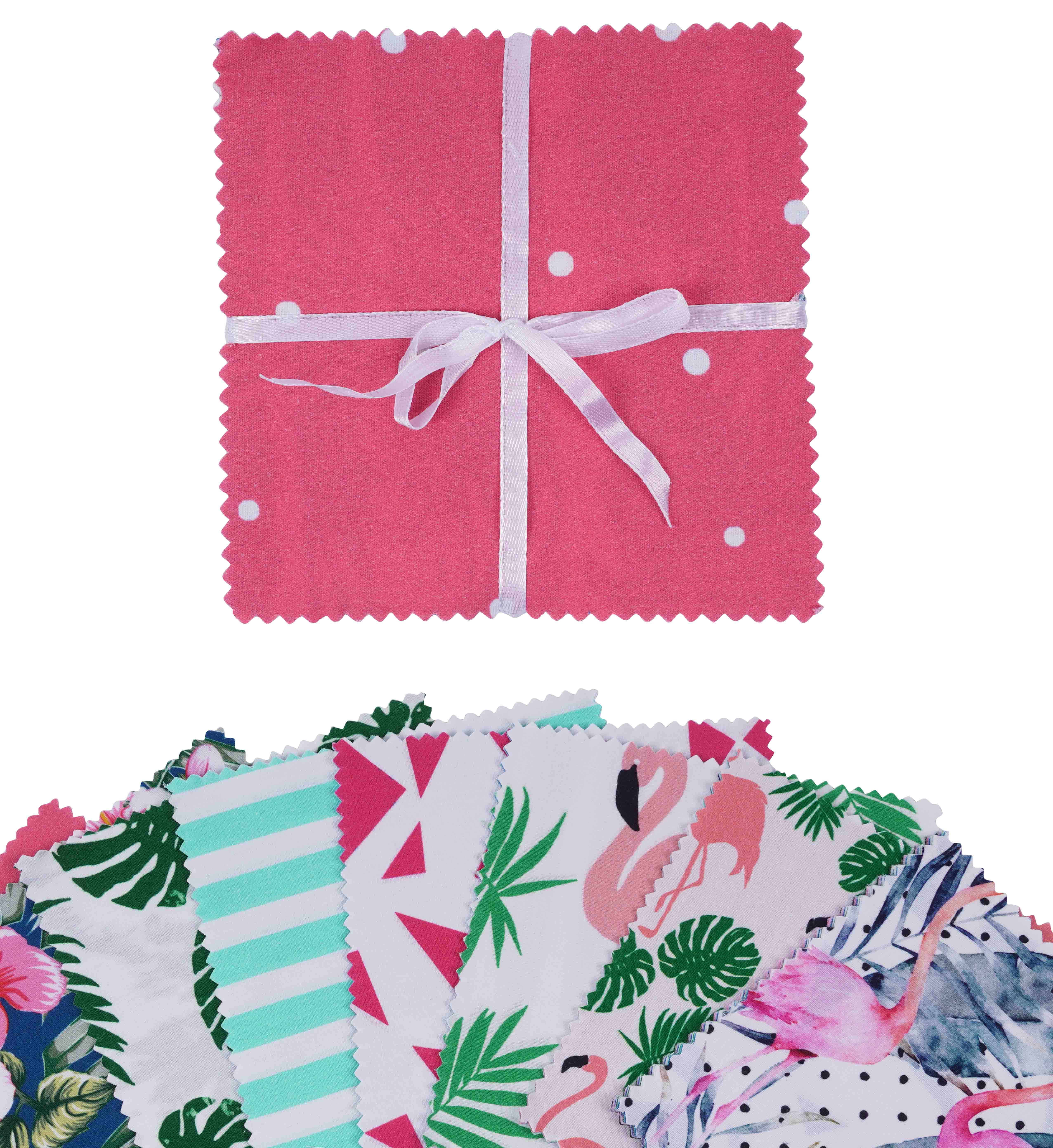 Soimoi Precut 10-inch Flamingo Prints Cotton Fabric Bundle Quilting Squares Charm Pack DIY Patchwork Sewing Craft- Pink, Blue & Green