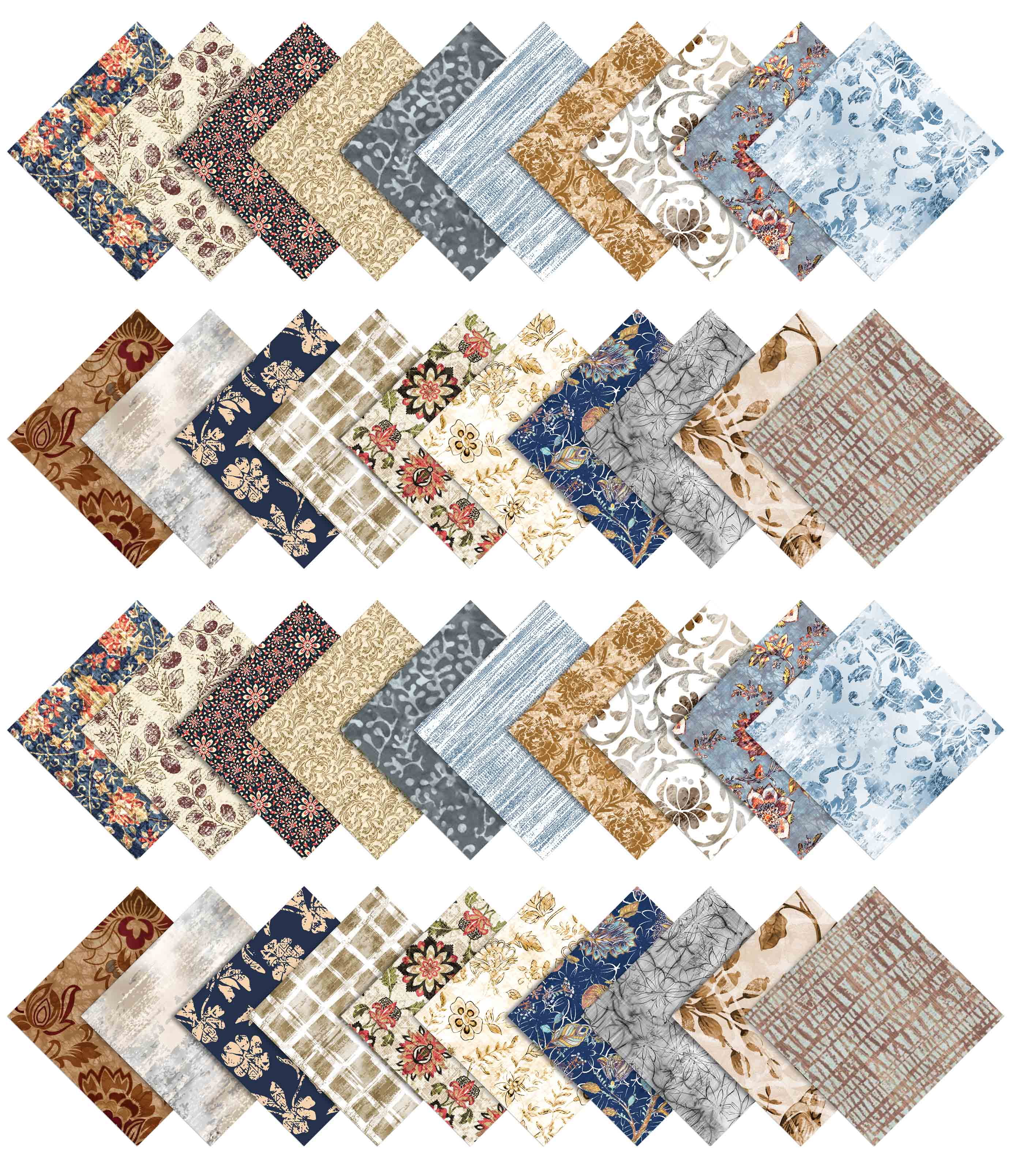 Soimoi Precut 10-inch Floral Floral With Texture Prints Cotton Fabric Bundle Quilting Squares Charm Pack DIY Patchwork Sewing Craft- Multicolor