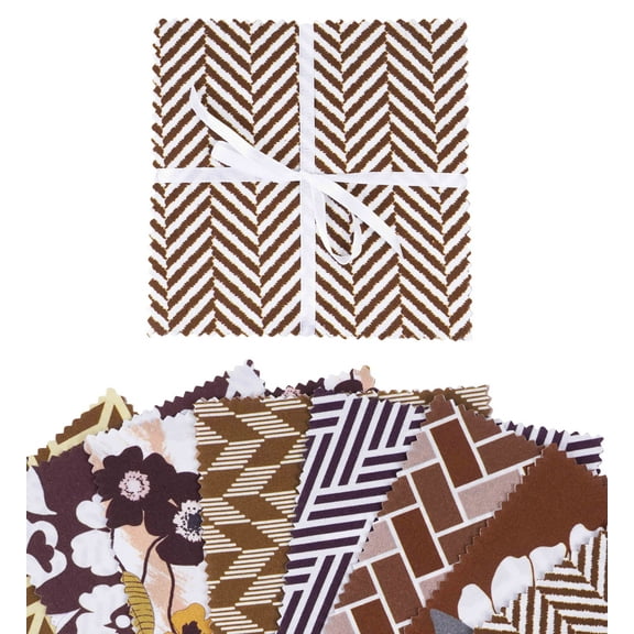 Soimoi Precut 10-inch Floral Herringbone Texture Prints Cotton Fabric Bundle Quilting Squares Charm Pack DIY Patchwork Sewing Craft- Brown, Purple & White