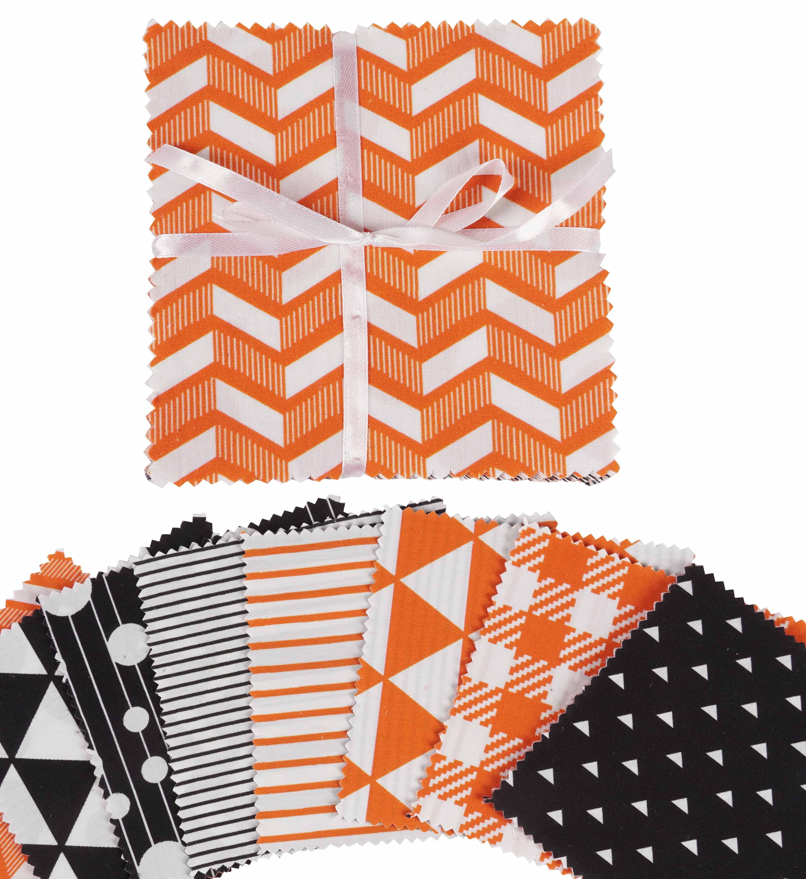 Soimoi Precut 10-inch Geometric Patterns Prints Cotton Fabric Bundle Quilting Squares Charm Pack DIY Patchwork Sewing Craft- Orange & Black