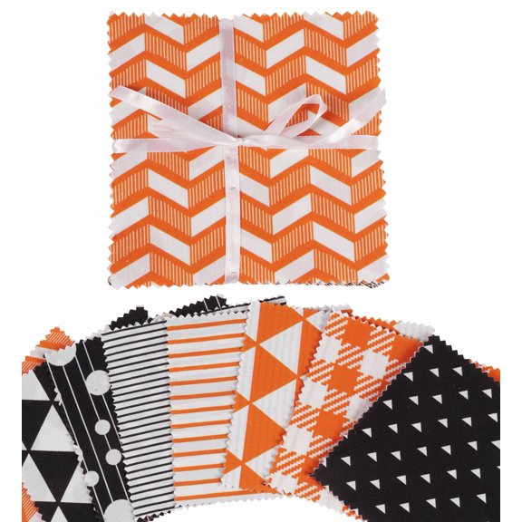 Soimoi Precut 10-inch Geometric Patterns Prints Cotton Fabric Bundle Quilting Squares Charm Pack DIY Patchwork Sewing Craft- Orange & Black