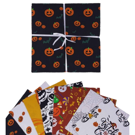 Soimoi Precut 10-inch Halloween Prints Cotton Fabric Bundle Quilting Squares Charm Pack DIY Patchwork Sewing Craft- Multicolor