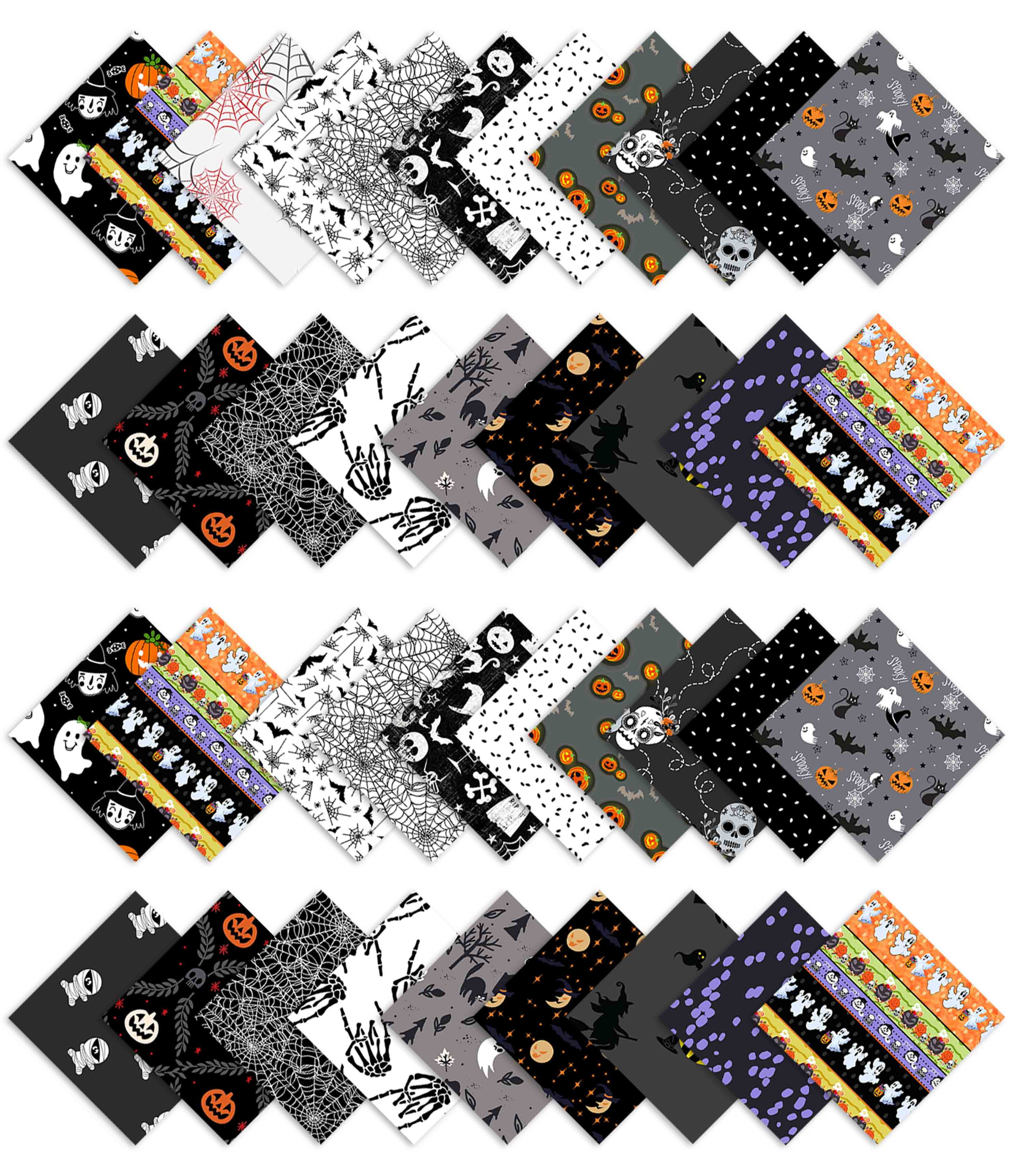 Soimoi Precut 10-inch Halloween Prints Cotton Fabric Bundle Quilting Squares Charm Pack DIY Patchwork Sewing Craft