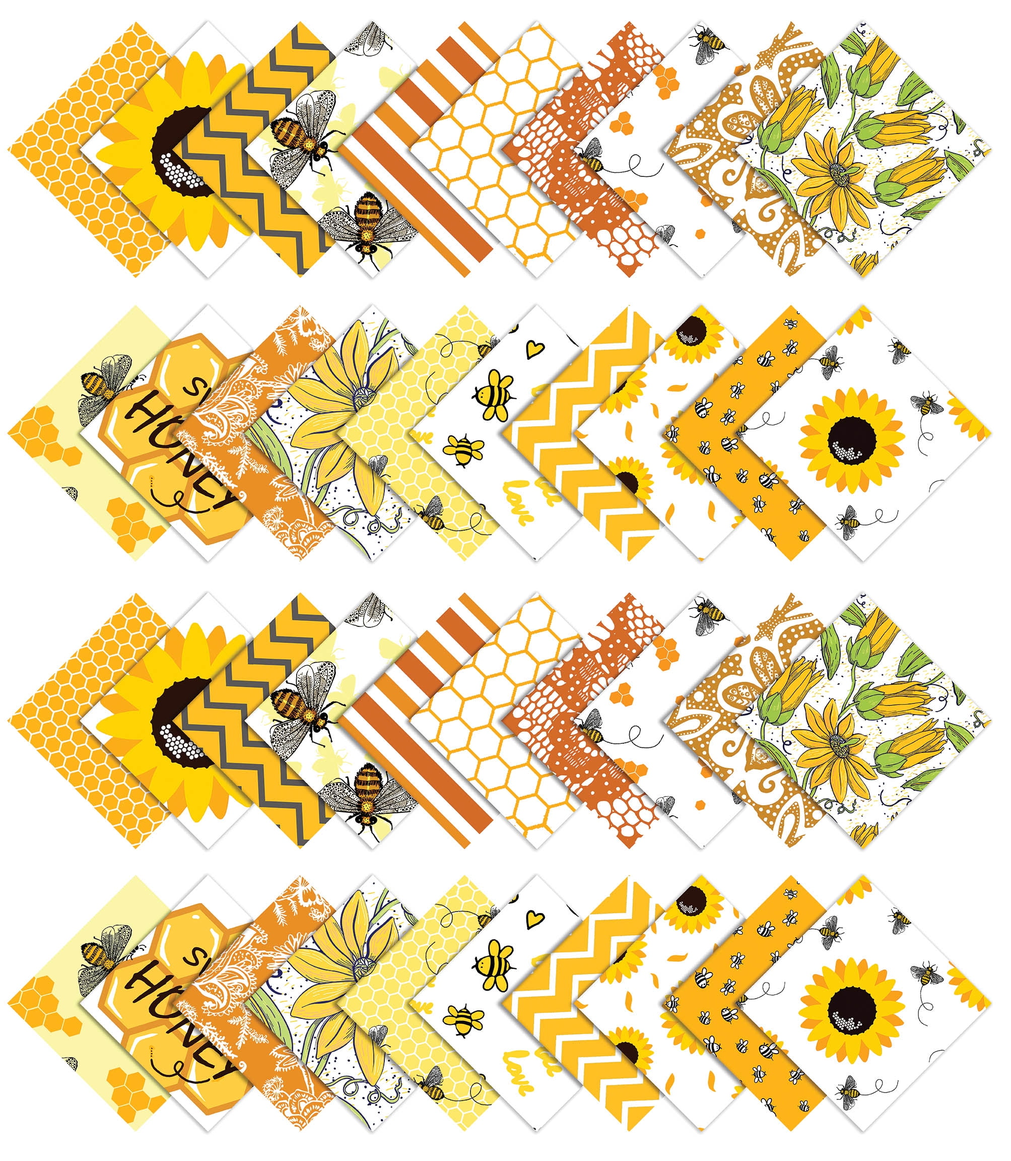 Soimoi Precut 10-inch Honey Bee Prints Cotton Fabric Bundle Quilting Squares Charm Pack DIY Patchwork Sewing Craft- White & Yellow