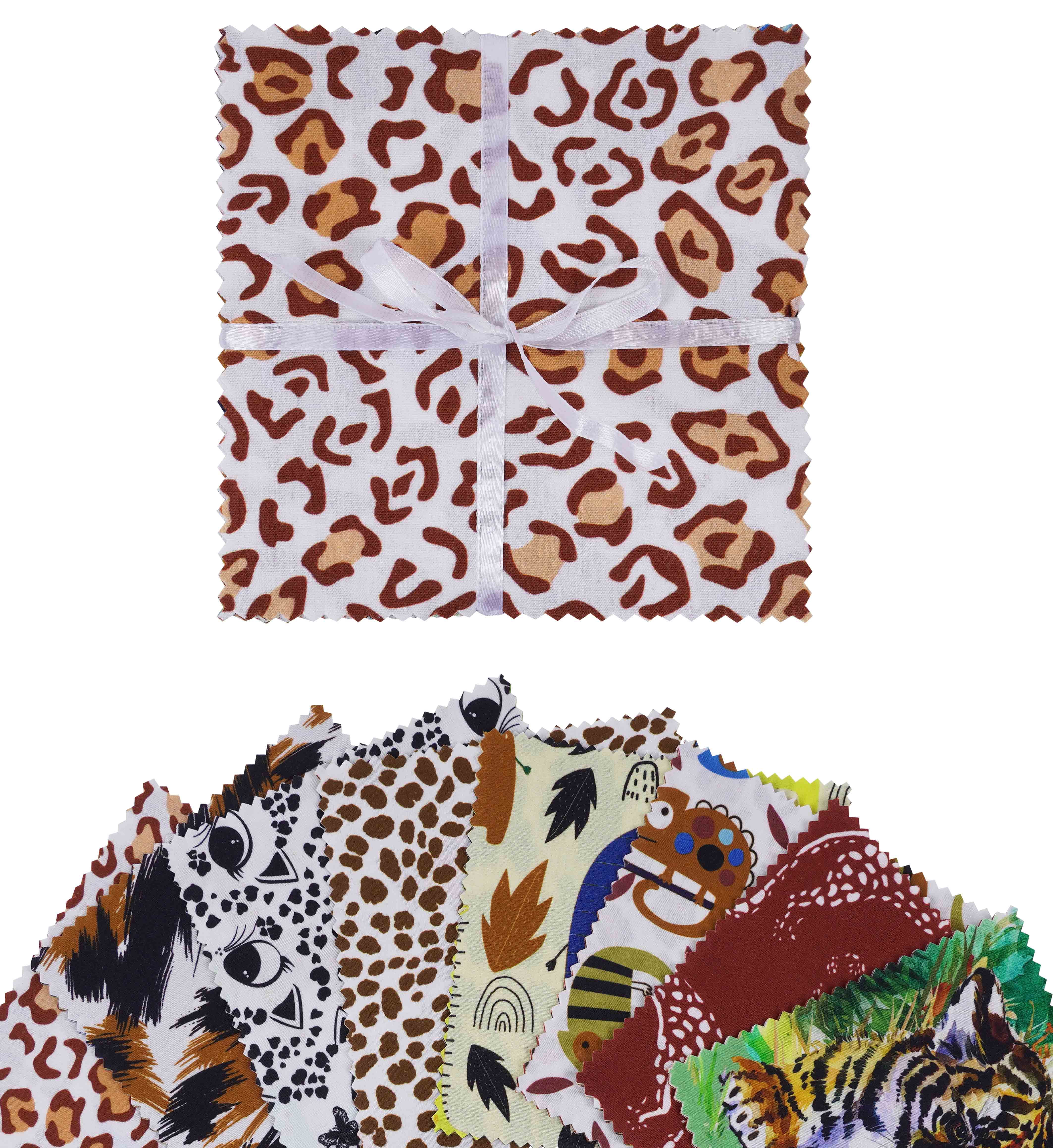 Soimoi Precut 10-inch Kids Animal Prints Cotton Fabric Bundle Quilting Squares Charm Pack DIY Patchwork Sewing Craft- Multicolor