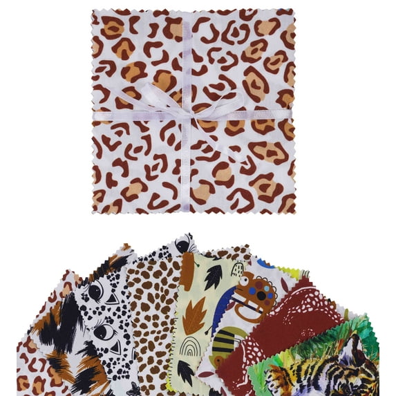 Soimoi Precut 10-inch Kids Animal Prints Cotton Fabric Bundle Quilting Squares Charm Pack DIY Patchwork Sewing Craft- Multicolor