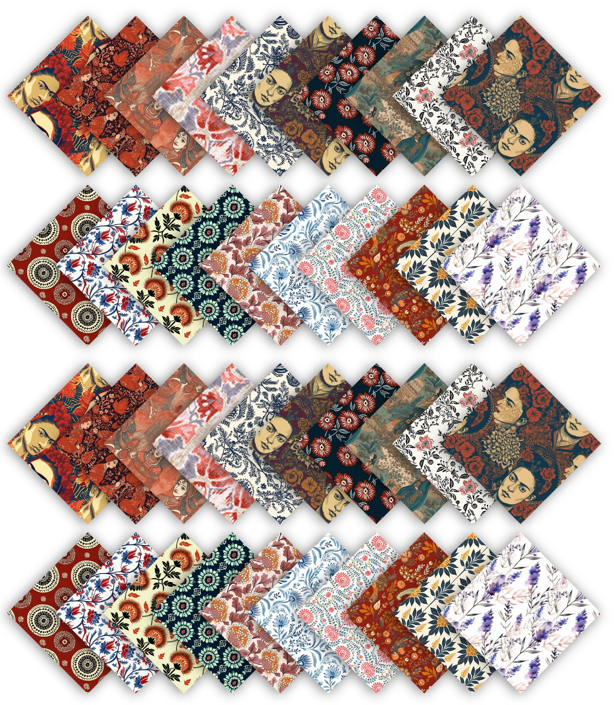 Soimoi Precut 10-inch Leaves & Floral Prints Cotton Fabric Bundle Quilting Squares Charm Pack DIY Patchwork Sewing Craft