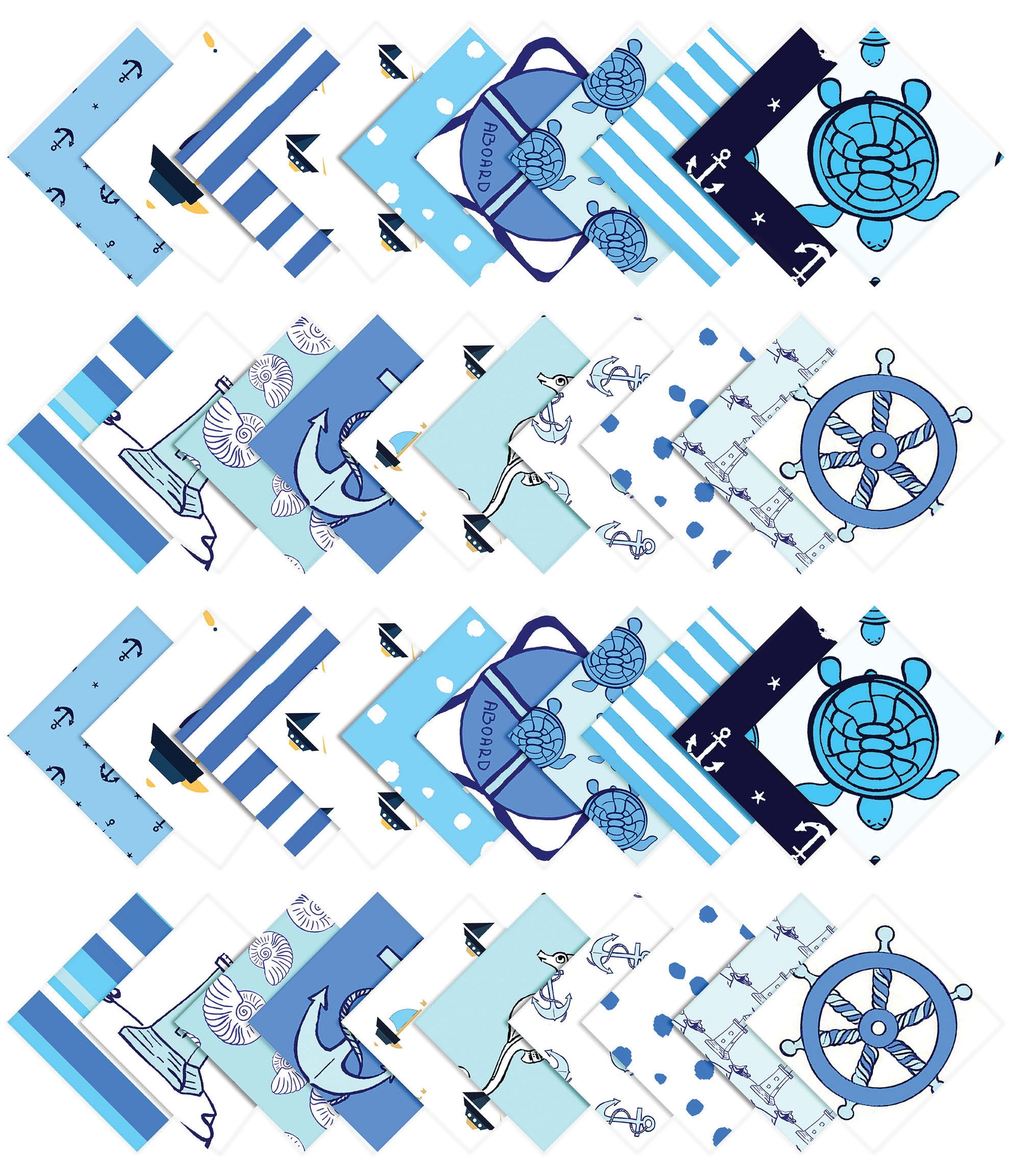 Soimoi Precut 10-inch Nautical Prints Cotton Fabric Bundle Quilting Squares Charm Pack DIY Patchwork Sewing Craft- Blue