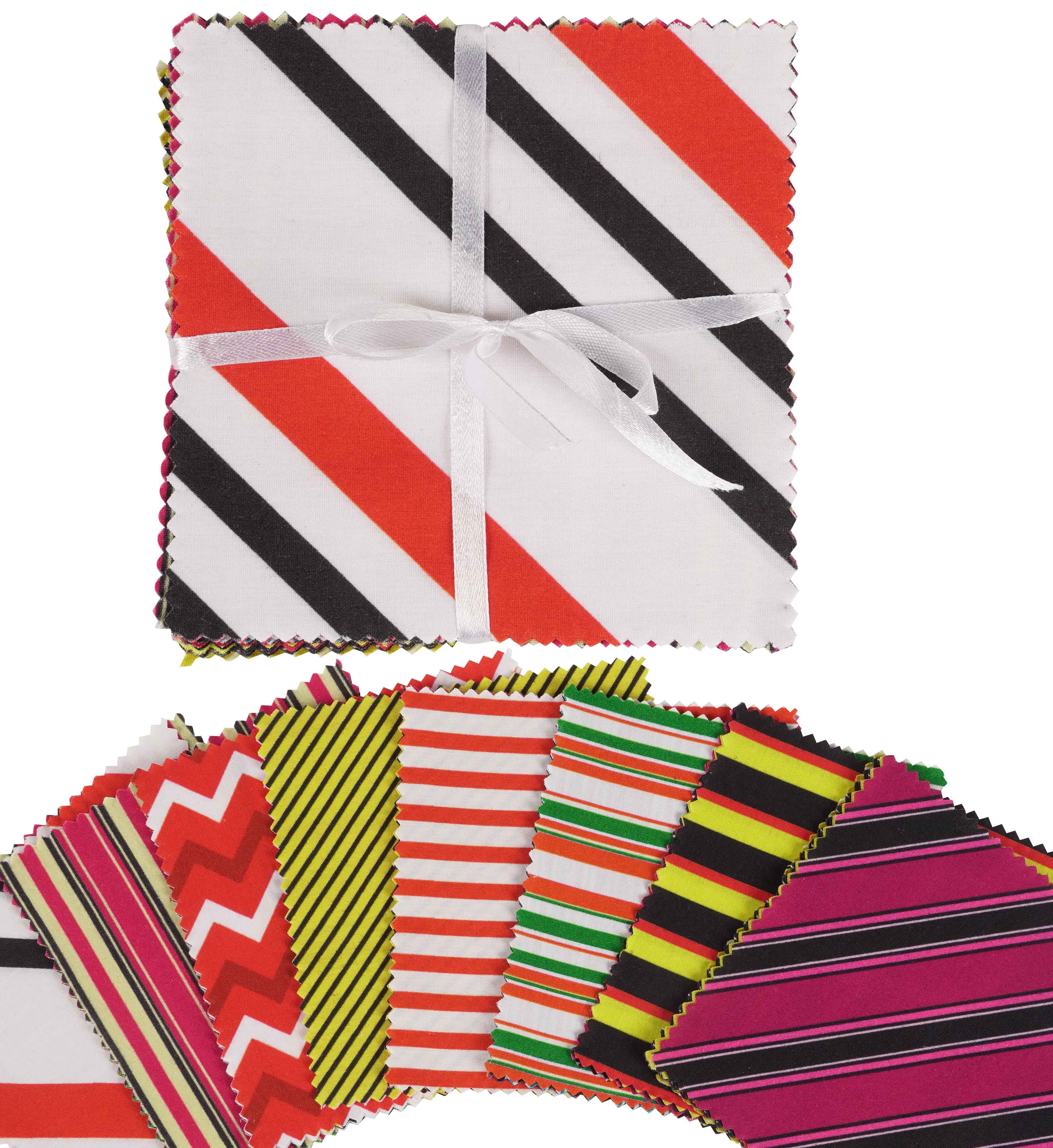 Soimoi Precut 10-inch Stripes Prints Cotton Fabric Bundle Quilting Squares Charm Pack DIY Patchwork Sewing Craft- Multicolor