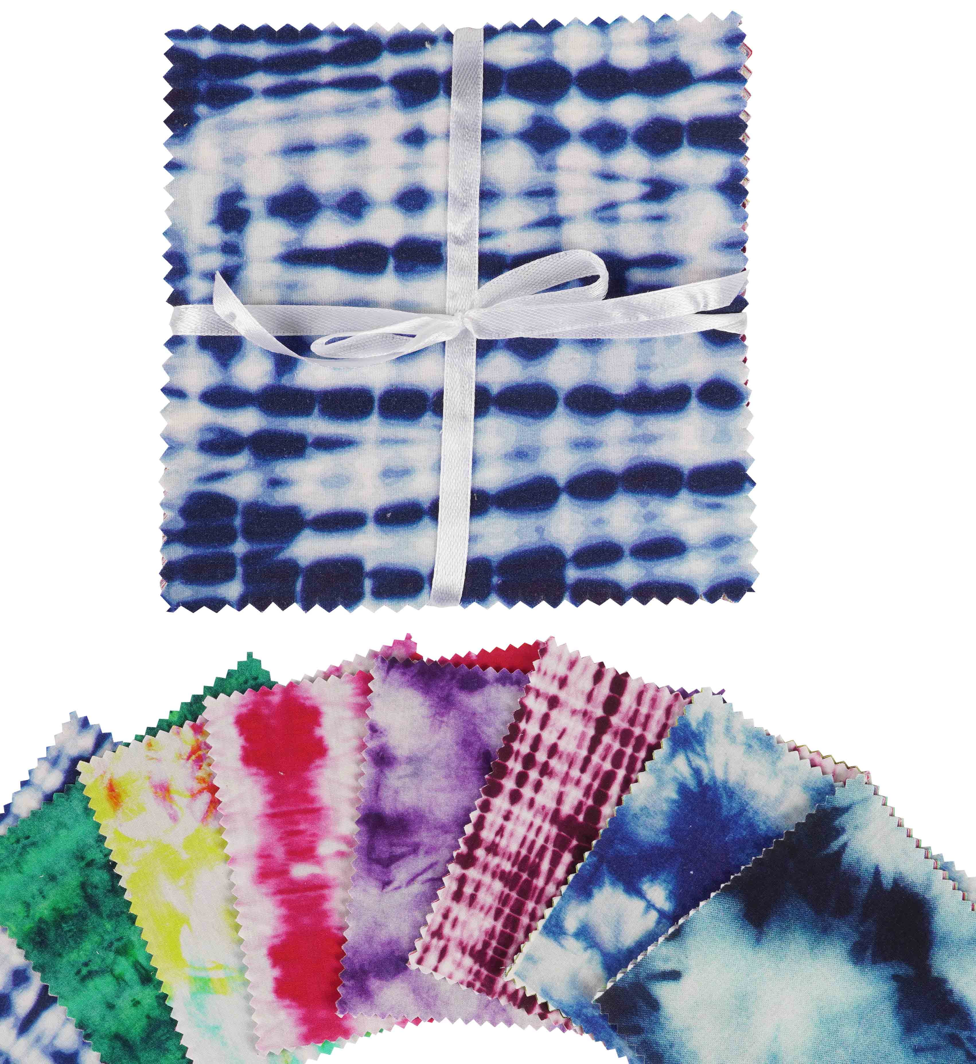 Soimoi Precut 10-inch Tie & Dye Prints Cotton Fabric Bundle Quilting Squares Charm Pack DIY Patchwork Sewing Craft- Multicolor