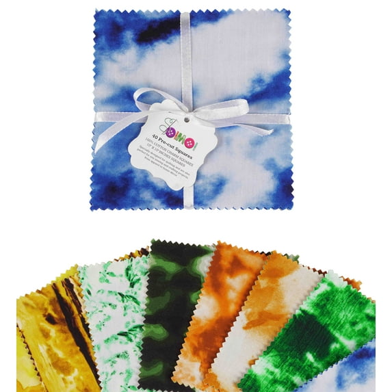 Soimoi Precut 10-inch Tie & Dye Prints Cotton Fabric Bundle Quilting Squares Charm Pack DIY Patchwork Sewing Craft- Multicolor