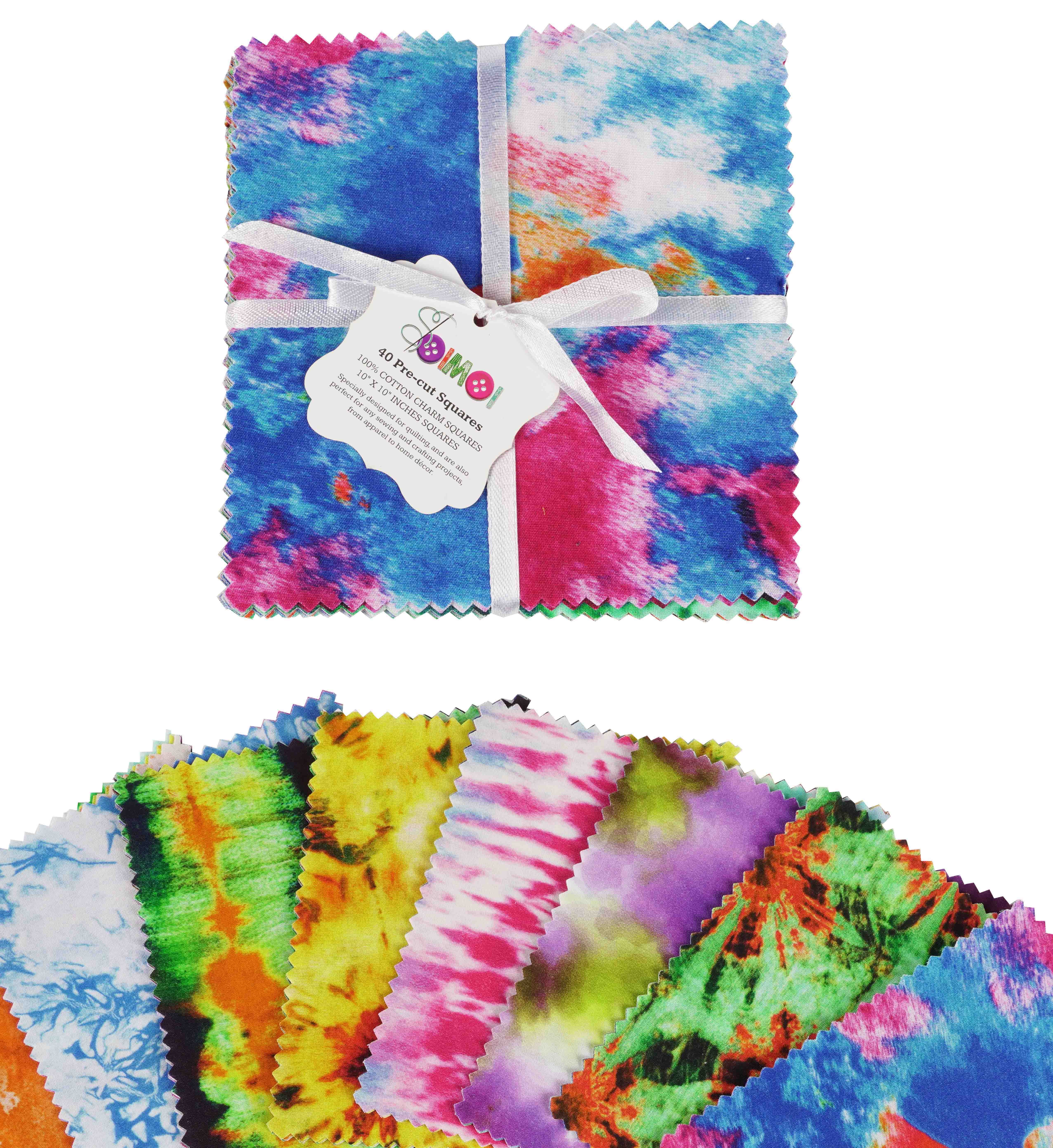 Soimoi Precut 10-inch Tie & Dye Prints Cotton Fabric Bundle Quilting Squares Charm Pack DIY Patchwork Sewing Craft- Multicolor