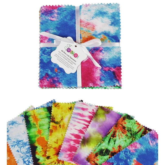Soimoi Precut 10-inch Tie & Dye Prints Cotton Fabric Bundle Quilting Squares Charm Pack DIY Patchwork Sewing Craft- Multicolor