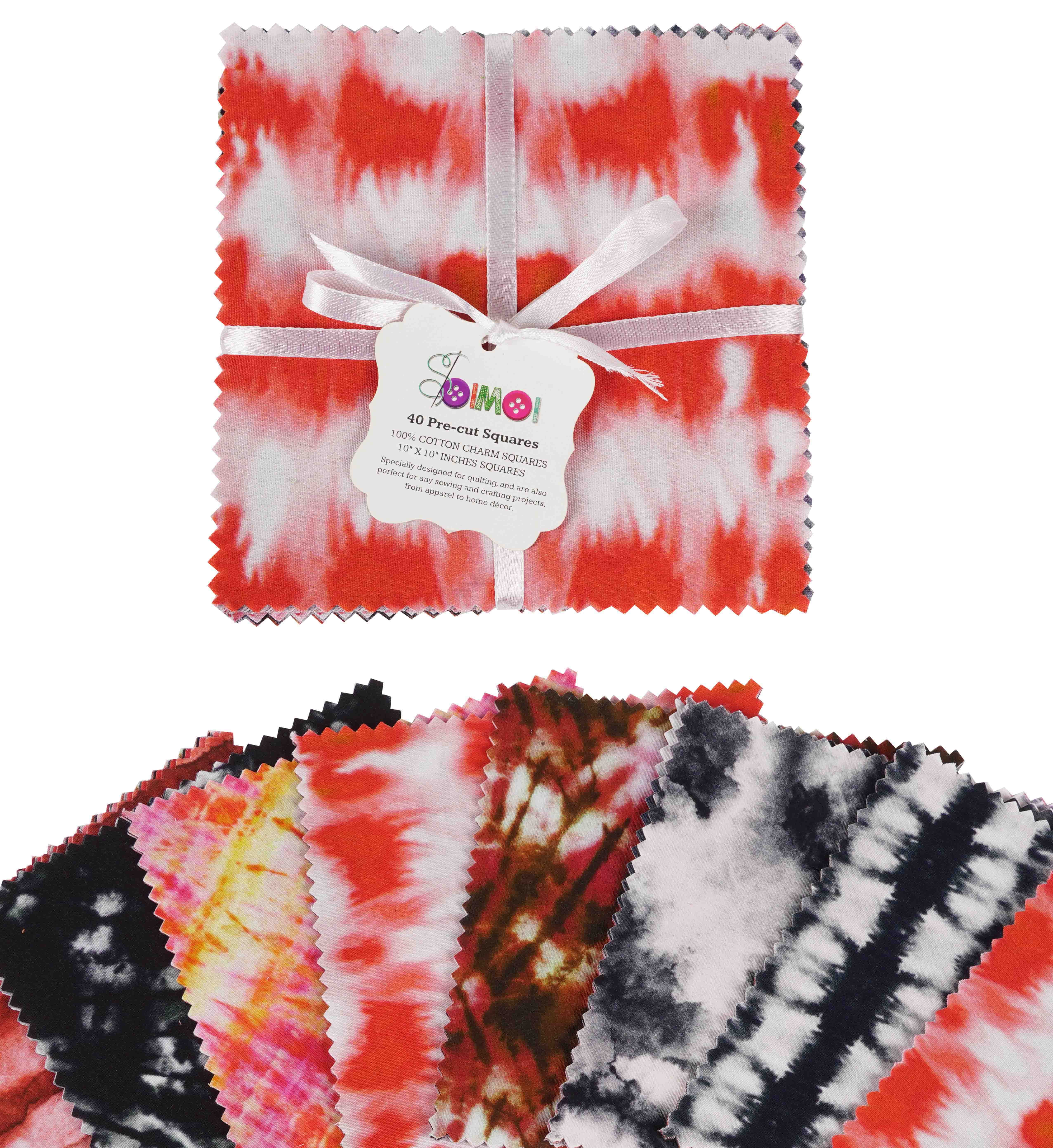 Soimoi Precut 10-inch Tie & Dye Prints Cotton Fabric Bundle Quilting Squares Charm Pack DIY Patchwork Sewing Craft- Red & Gray