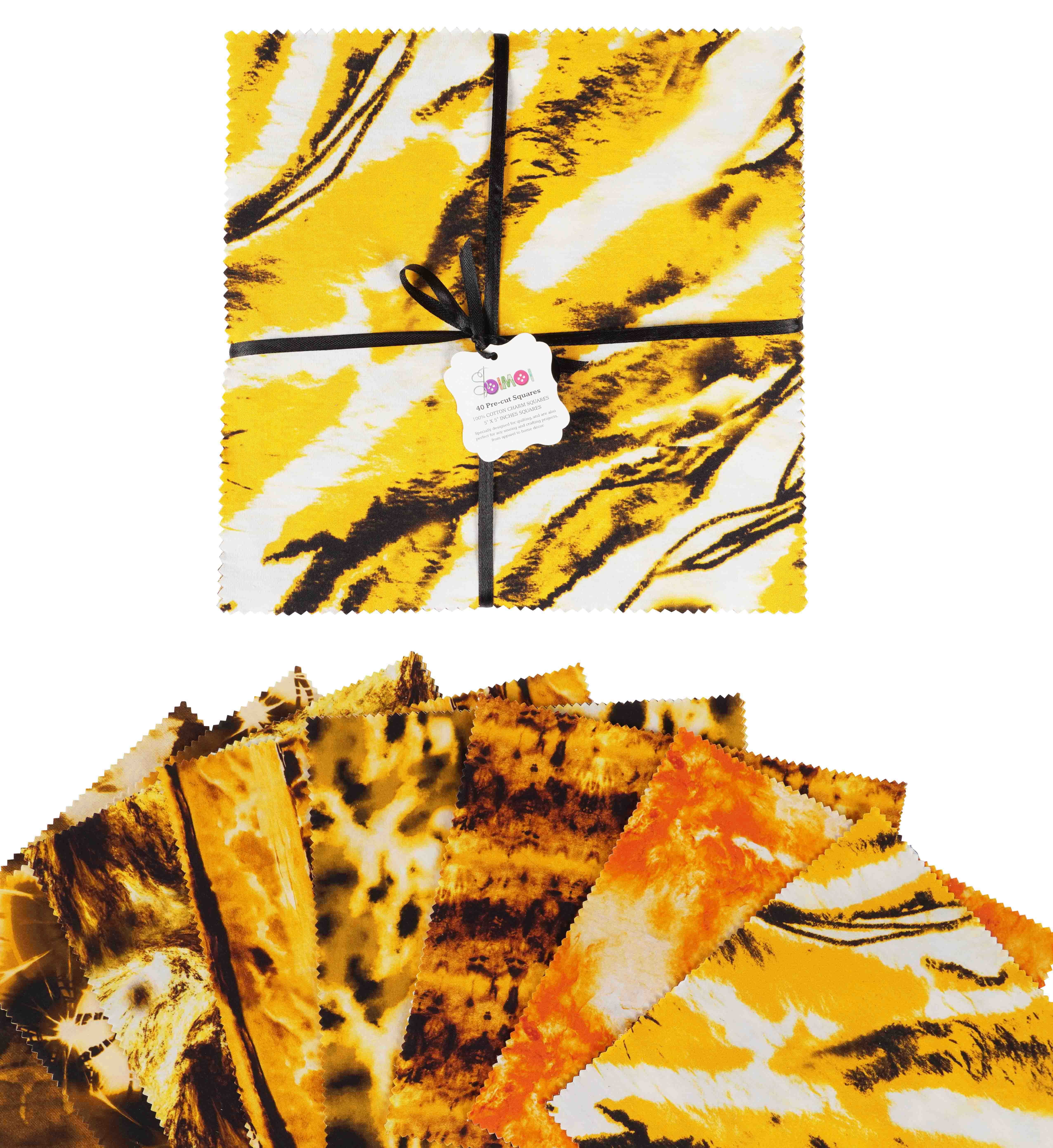 Soimoi Precut 10-inch Tie & Dye Prints Cotton Fabric Bundle Quilting Squares Charm Pack DIY Patchwork Sewing Craft- Yellow