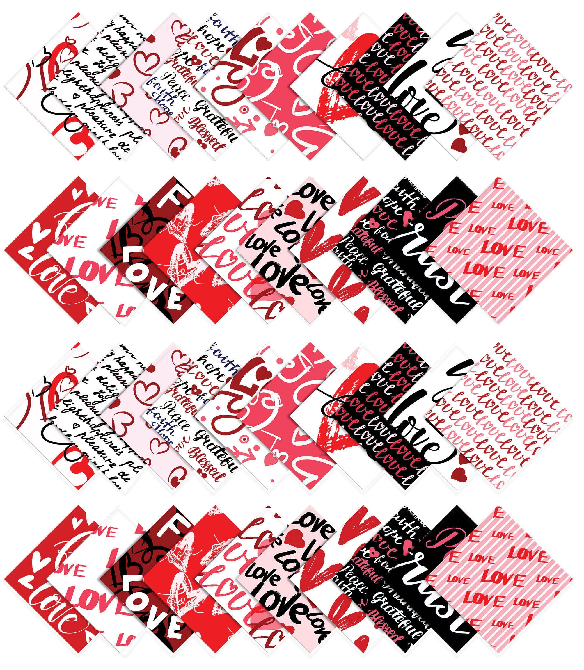 Soimoi Precut 10-inch Valentine Love Prints Cotton Fabric Bundle Quilting Squares Charm Pack DIY Patchwork Sewing Craft- Red & Black