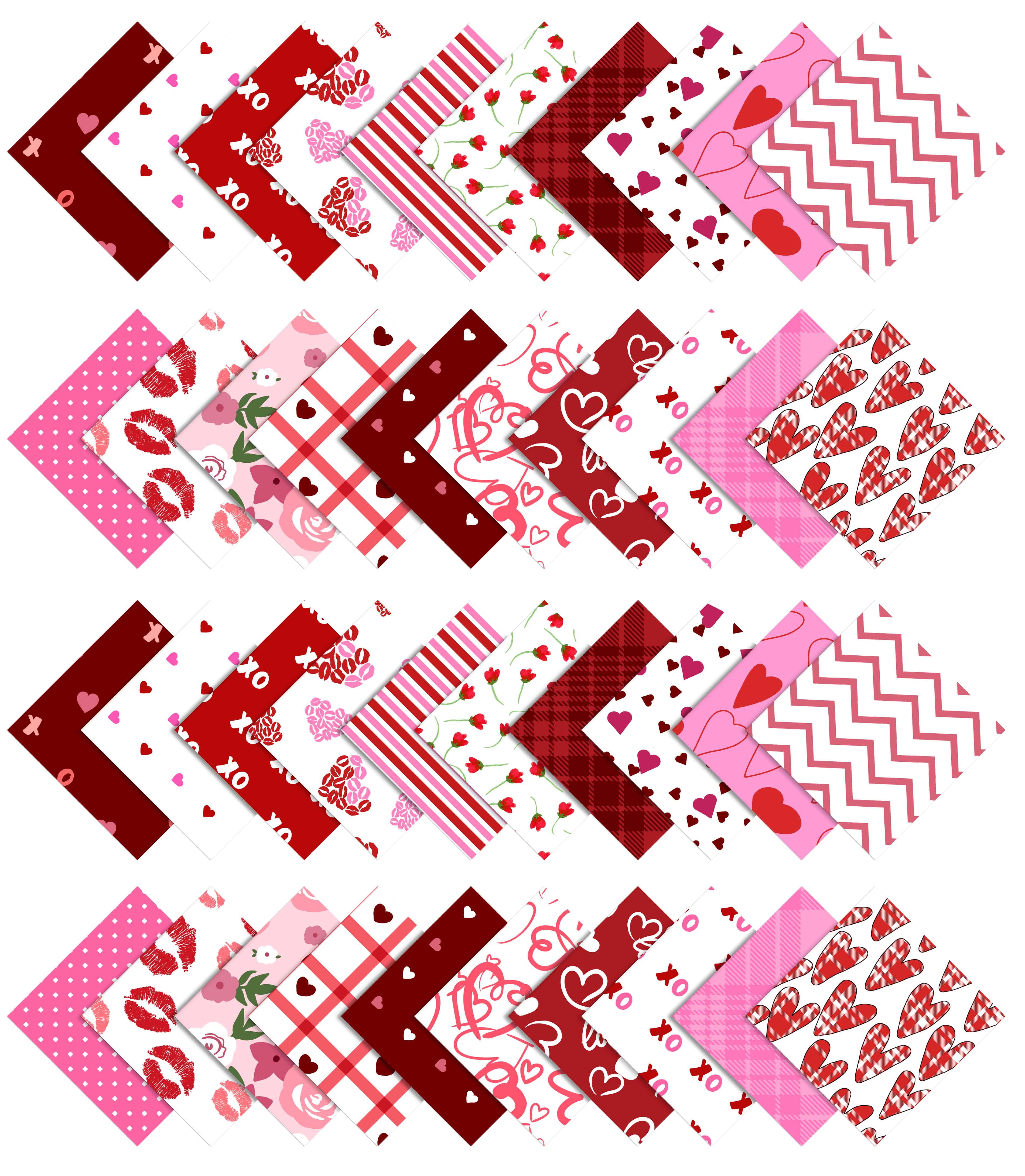 Soimoi Precut 10-inch Valentine Prints Cotton Fabric Bundle Quilting Squares Charm Pack DIY Patchwork Sewing Craft- Pink-White & Red