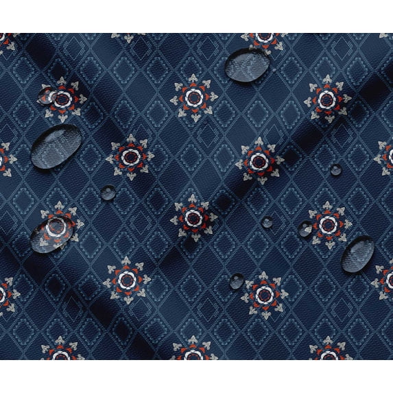 Soimoi Printed Waterproof Taffeta Fabric - Blue Geometric Design | 56" Wide | For Outdoor Cushions, Awnings, Table Covers & Upholstery Projects, By 3 Yard