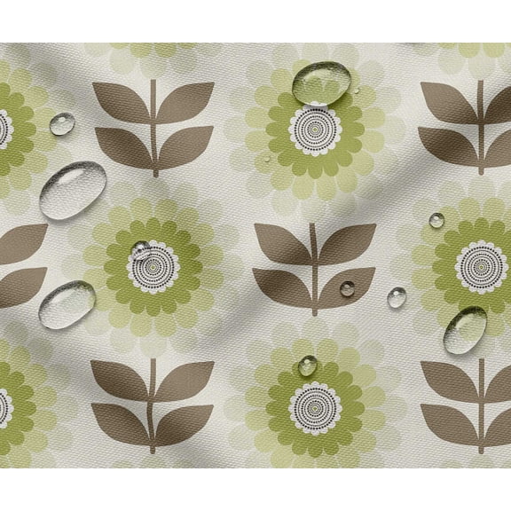 Soimoi Printed Waterproof Taffeta Fabric - Green Floral Theme | 56" Wide | For Outdoor Cushions, Awnings, Table Covers & Upholstery Projects