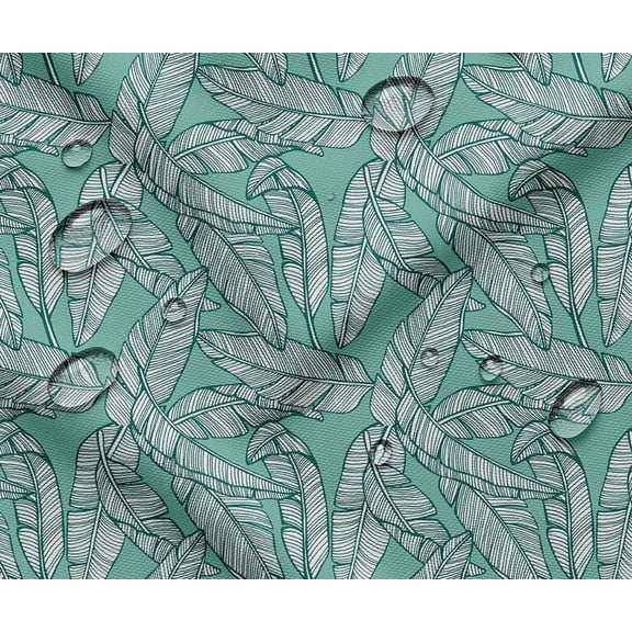 Soimoi Printed Waterproof Taffeta Fabric - Green Leaves Theme | 56" Wide | For Outdoor Cushions, Awnings, Table Covers & Upholstery Projects