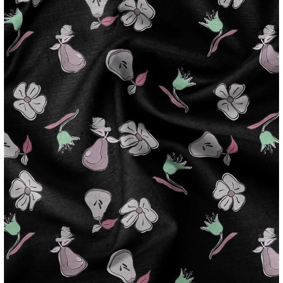 Soimoi Pure Silk Black Fabric By the Yard - 42 Inch Wide - Florals Print Fabric - Elegant and Timeless Patterns for Fashion and Home Decor Printed Fabric