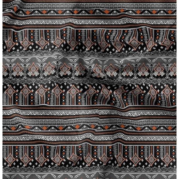 Soimoi Pure Silk Black Fabric By the Yard - 42 Inch Wide - Ethnic Geometric Material - Artistic and Modern Patterns for Various Uses Printed Fabric