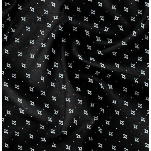 Soimoi Pure Silk Black Fabric By the Yard - 42 Inch Wide - Geometric Material - Artistic and Modern Patterns for Various Uses Printed Fabric