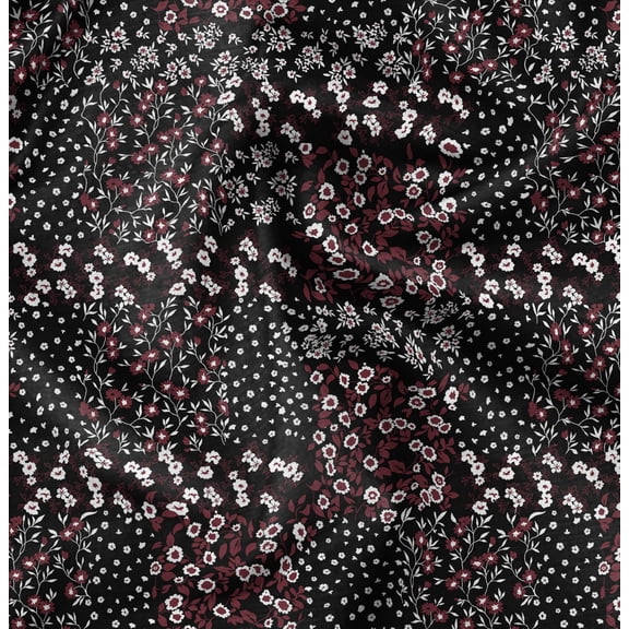 Soimoi Pure Silk Black Fabric By the Yard - 42 Inch Wide -Floral & Leaf Floral Pattern Fabric - Botanical and Elegant Designs for Various Uses Printed Fabric