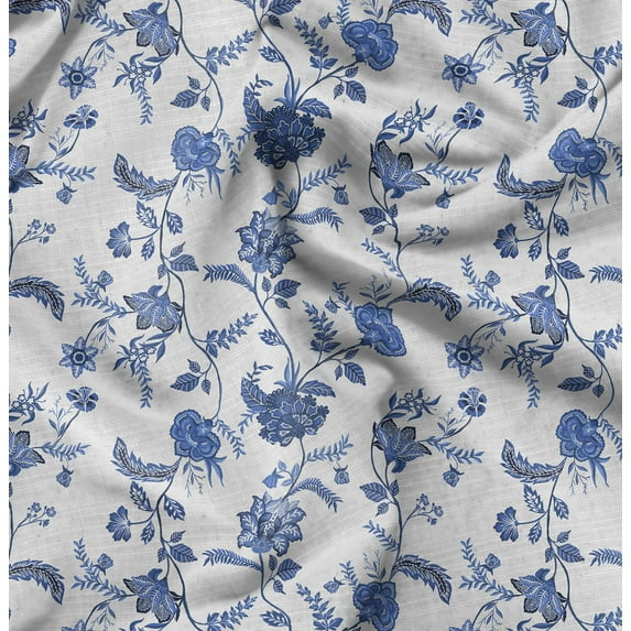 Soimoi Pure Silk Blue Fabric By the Yard - 42 Inch Wide -Floral & Leaf Floral Pattern Fabric - Botanical and Elegant Designs for Various Uses Printed Fabric