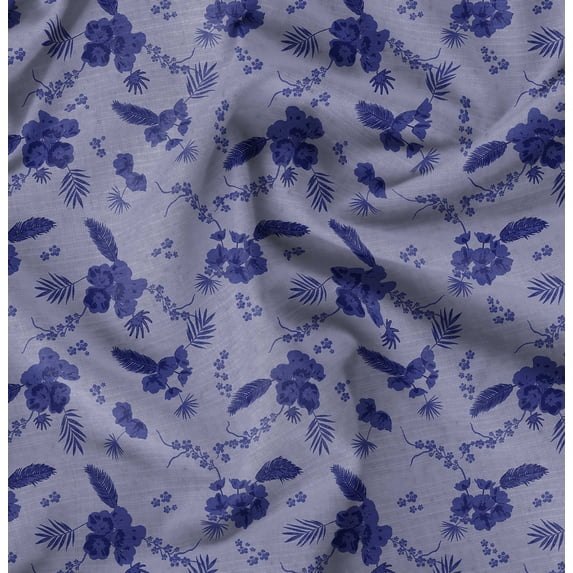 Soimoi Pure Silk Blue Fabric By the Yard - 42 Inch Wide - Florals, Leaves Print Fabric - Elegant & Beautiful Patterns for Fashion and Home Decor Printed Fabric