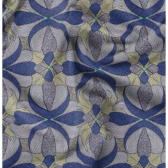 Soimoi Pure Silk Blue Fabric By the Yard - 42 Inch Wide - African Tribal Material - Artistic and Modern Patterns for Various Uses Printed Fabric