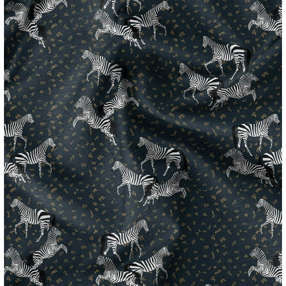 Soimoi Pure Silk Blue Fabric - By the Yard - 42 Inch Wide - Animal Pattern Textile - Whimsical Jungle Fabric for Craft Projects Printed Fabric