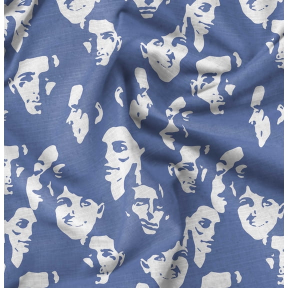 Soimoi Pure Silk Blue Fabric By the Yard - 42 Inch Wide - Human Face Textile - Artistic Human Face Patterns for Stylish Creations Printed Fabric