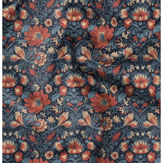 Soimoi Pure Silk Blue Fabric By the Yard - 42 Inch Wide - Florals Print Fabric - Elegant and Timeless Patterns for Fashion and Home Decor Printed Fabric