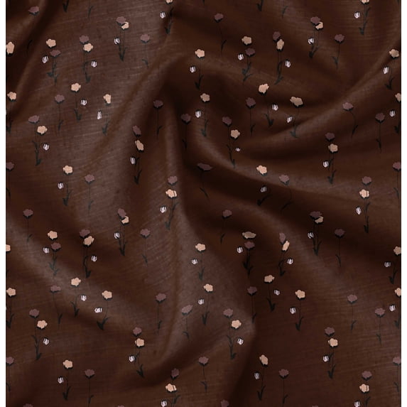 Soimoi Pure Silk Brown Fabric By the Yard - 42 Inch Wide - Rose Floral Pattern Textile - Romantic and Delicate Designs for Stylish Projects Printed Fabric